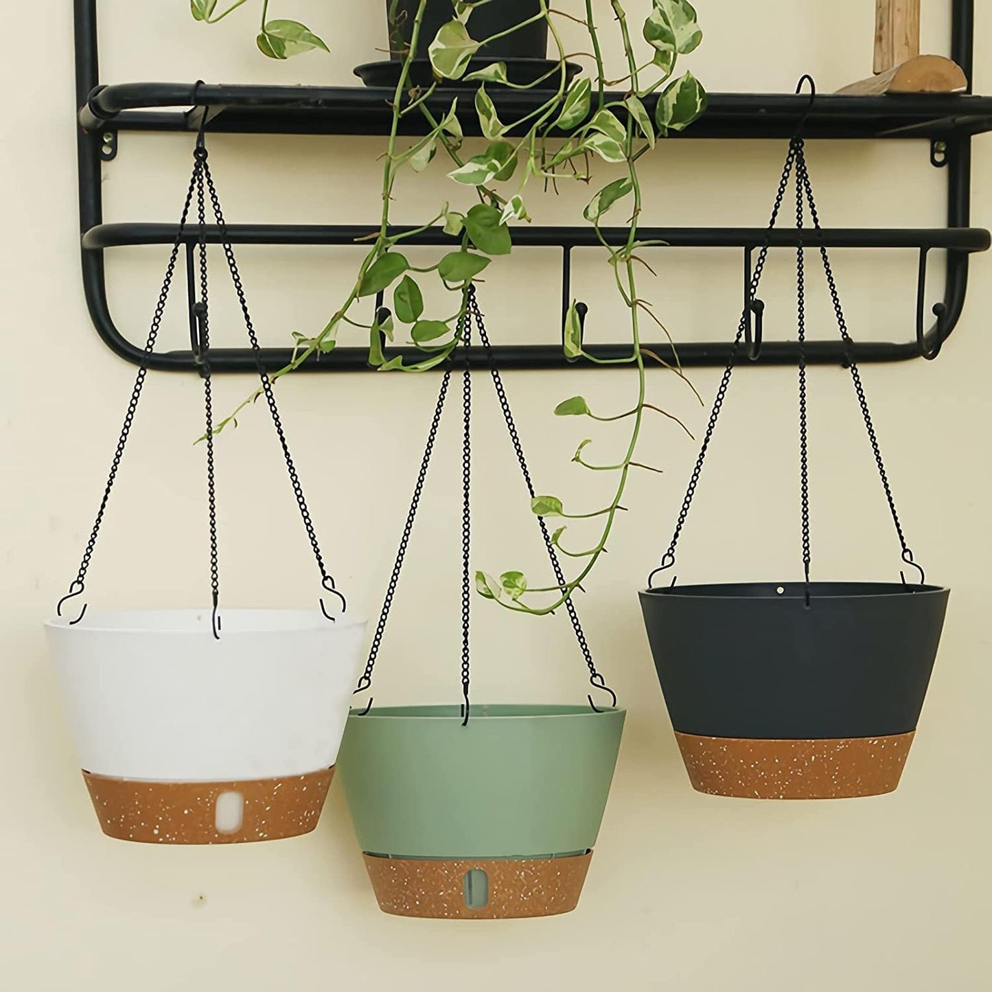 ZMTECH 8 Inch Hanging Planters for Indoor Plants, Hanging Baskets for Plants Outdoor with Visible Water Level, Hanging Flower Pots with Drainage Holes & Removable Tray(2 Pack, Green)