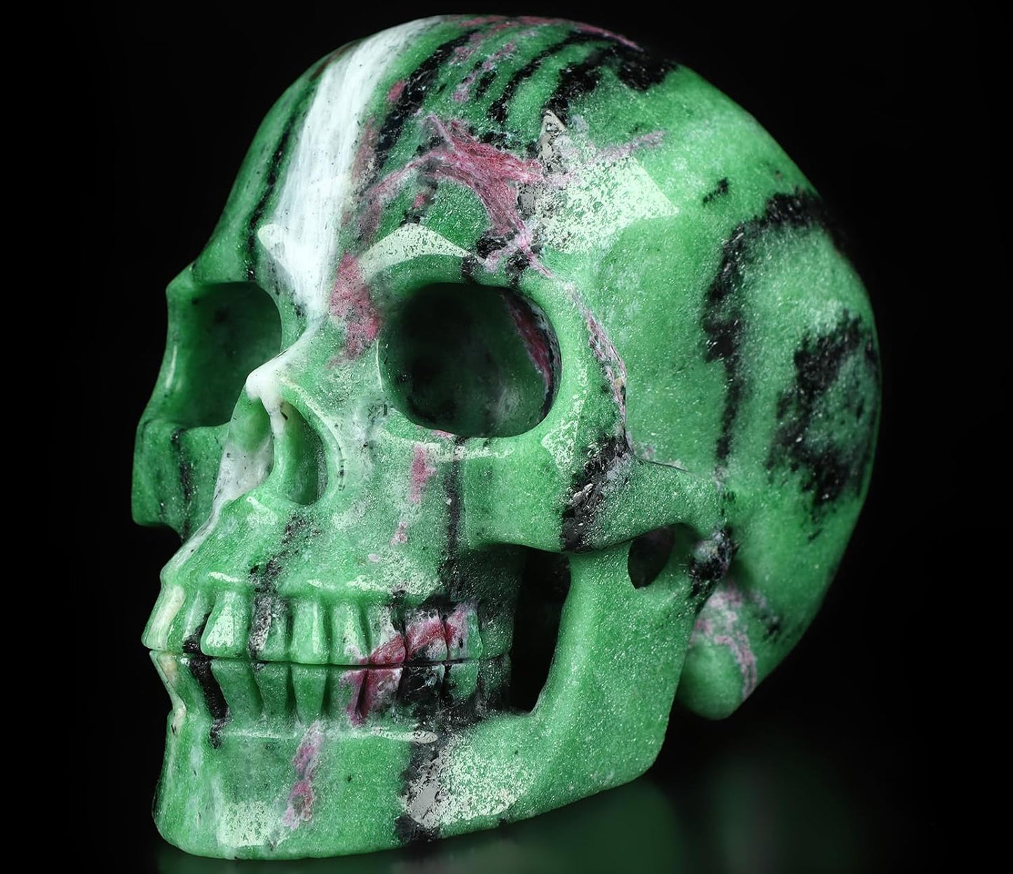 Skullis 5.1" Ruby Zoisite Crystal Skull, Hand Carved Gemstone Fine Art Sculpture, Reiki Healing Stone Statue.1473