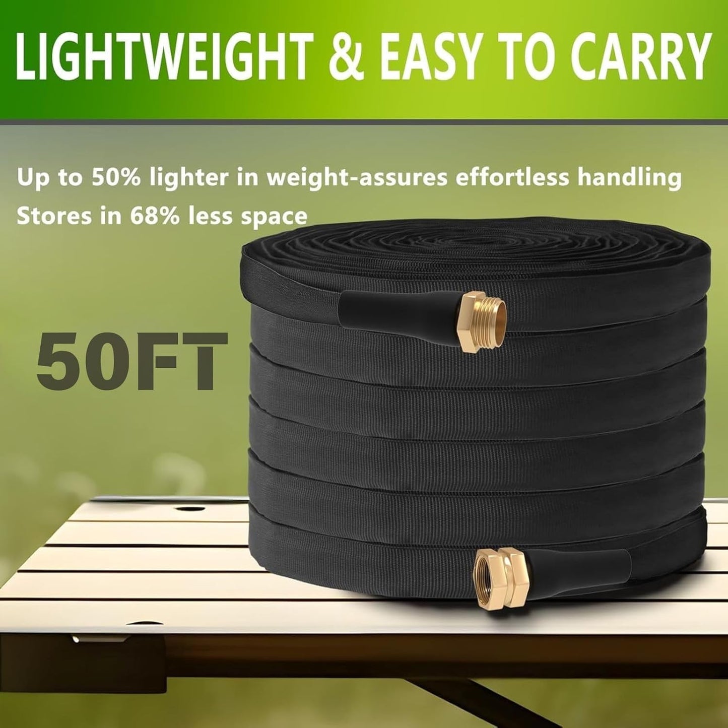 ACOVER 50FT Garden Hose, Lightweight Flexible Water Hose with 3/4" Solid Brass Fittings, Anti-Burst Double-Layer PVC Yard Hose, Non-Expanding Anti-Kink Outdoor Hose for Lawn, Car Wash & RV
