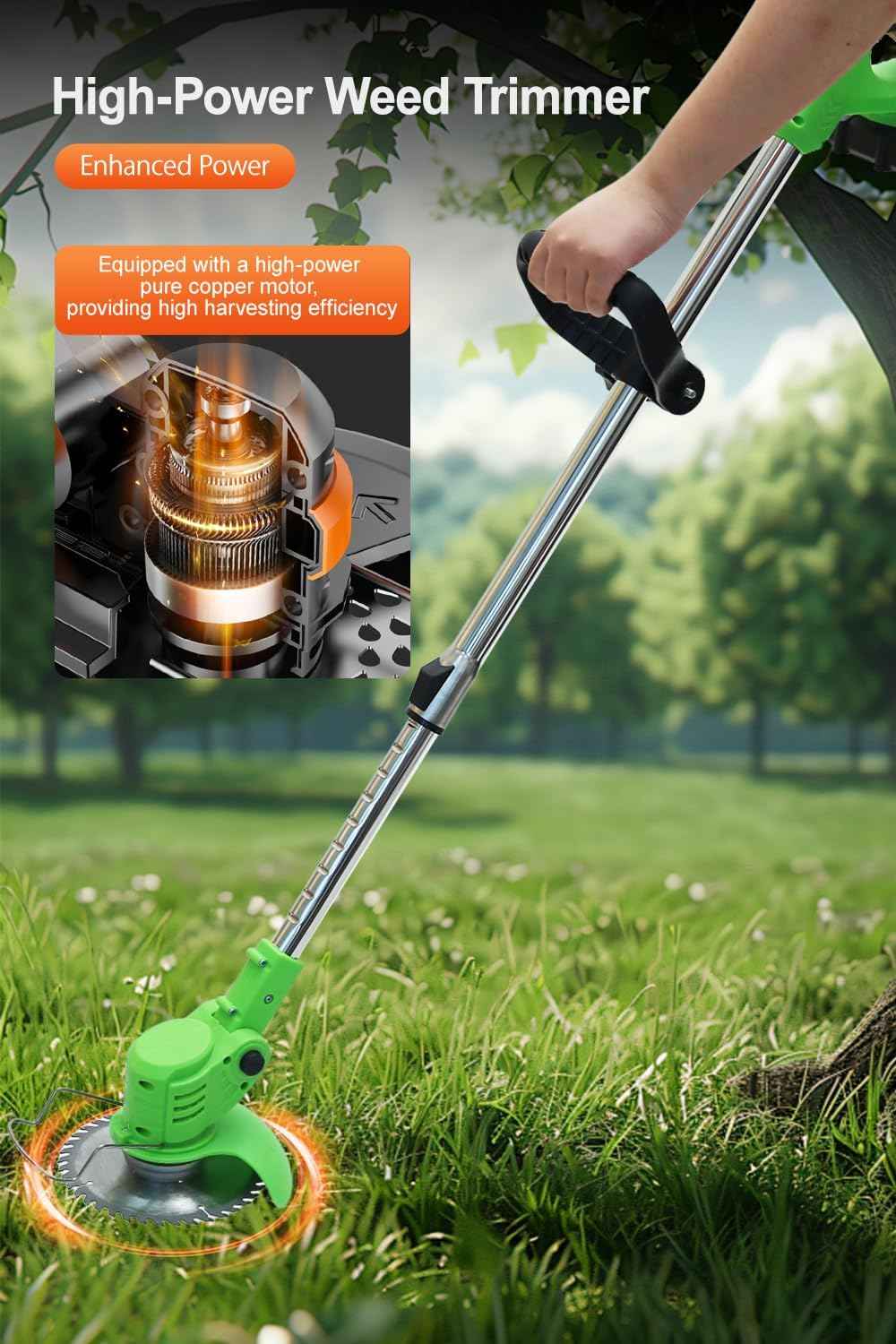 Cordless Weed Wacker, Lightweight Electric Grass Trimmer, 2 Batteries, Weed Erimmer, Adjustable Weed Eater,String Trimmers, Green