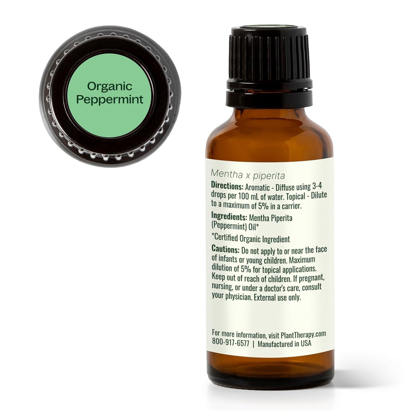 Plant Therapy Organic Peppermint Essential Oil 100% Pure, USDA Certified Organic, Undiluted, Natural Aromatherapy, for Diffusion, Skin, Hair, Therapeutic Grade 30 mL (1 oz)