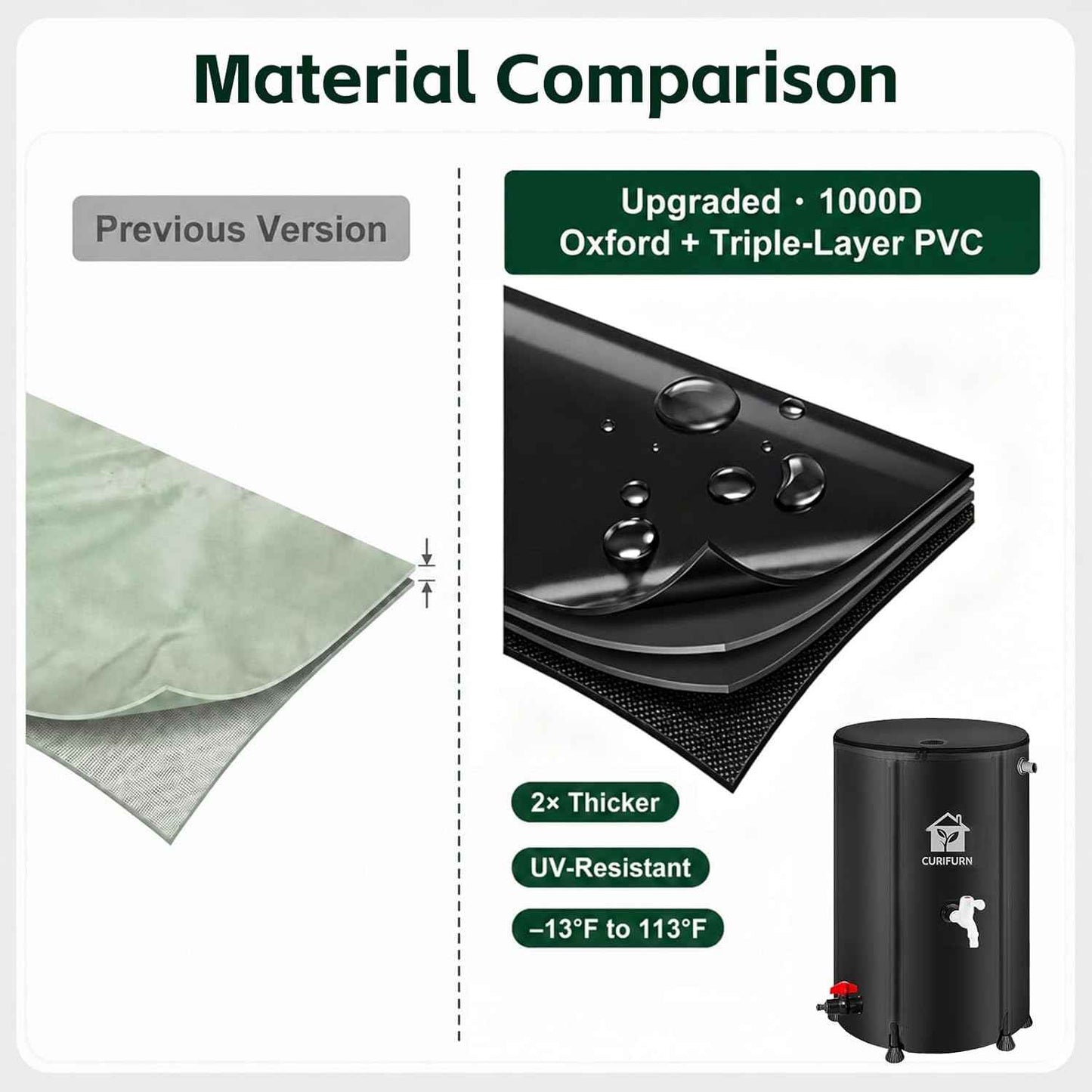 100 Gallon Rain Water Barrel, Portable Rainwater Collect System Water Storage Tank Collapsible Rain Barrel with Filter, Spigot & Overflow Kit (Reinforced Liner+Thickened Legs) - Black