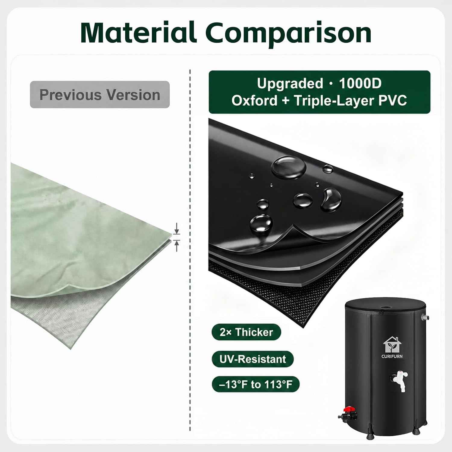 100 Gallon Rain Water Barrel, Portable Rainwater Collect System Water Storage Tank Collapsible Rain Barrel with Filter, Spigot & Overflow Kit (Reinforced Liner+Thickened Legs) - Black