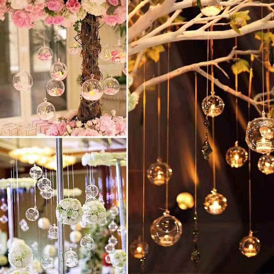 10 Pack 3.54"/90mm Acrylic Hanging Tealight Candle Holder with 10 Pack Flameless LED Candles, Globe Ornament for Air Plant, Tea Light Candlestick for Home Party Decor Wedding Birthday Christmas