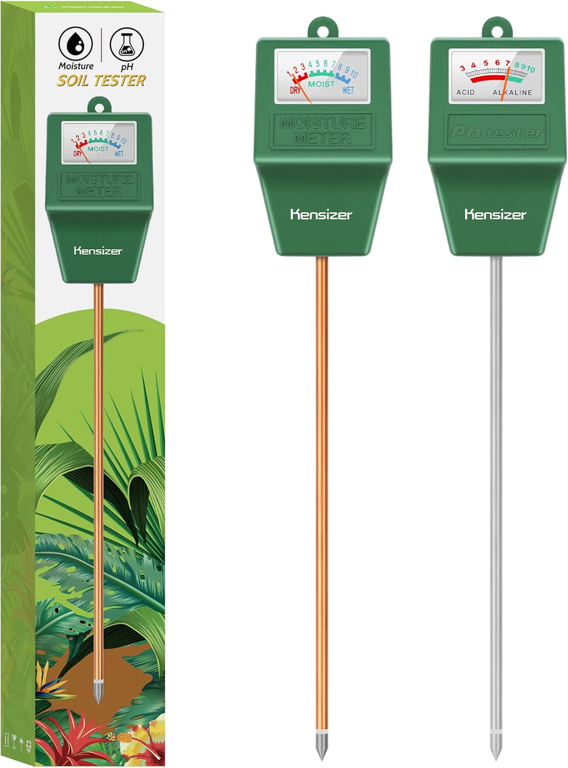 Kensizer Soil Tester, Soil Moisture/pH Meter, Gardening Farm Lawn Test Kit Tool, Digital Plant Probe, Water Hydrometer for Indoor Outdoor, No Battery Required