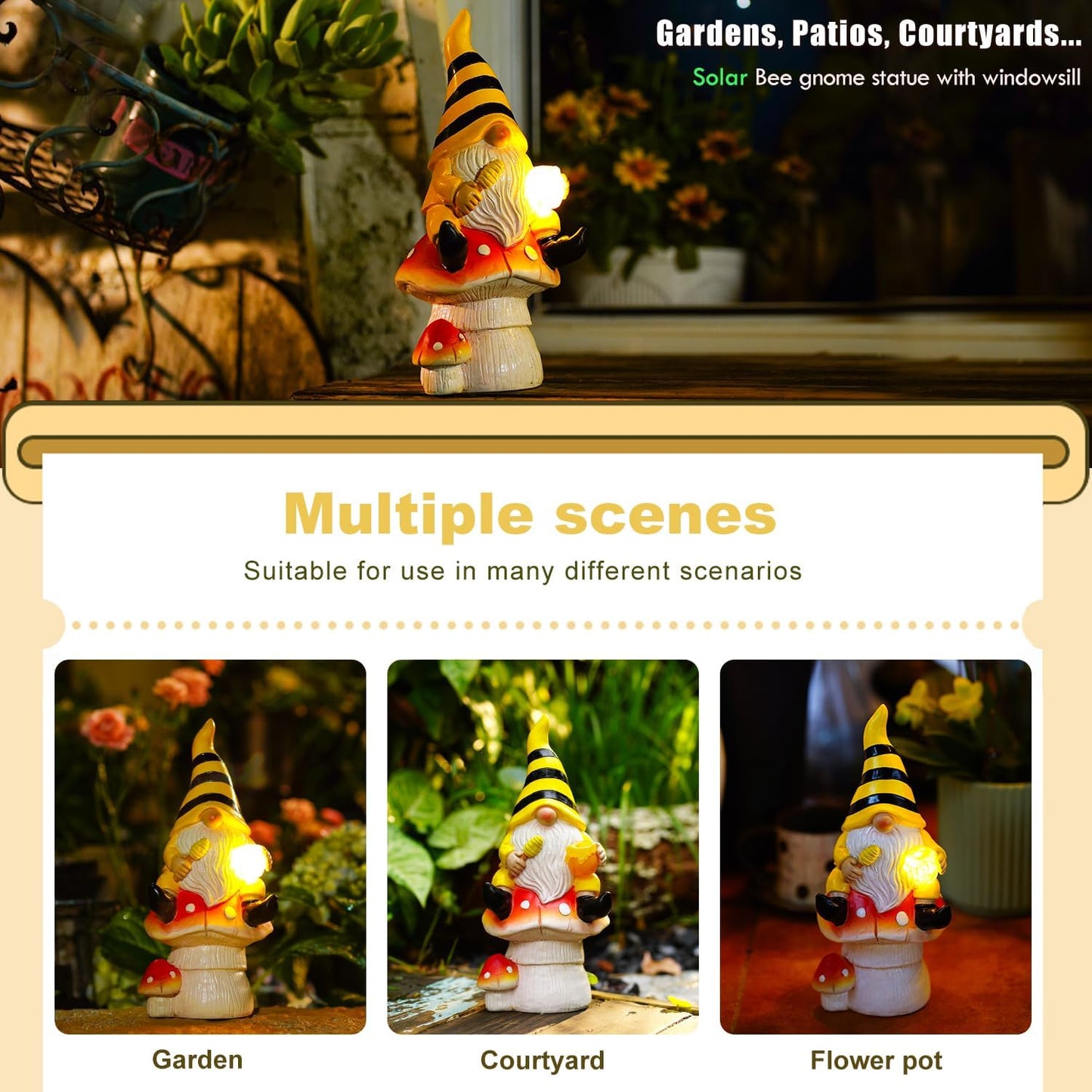 Solar Gnome on Mushroom Decor for Yard Decorations - 10 Inch Gnome Statue Decor for Outdoor,Perfect Garden Gifts for Women,Mom