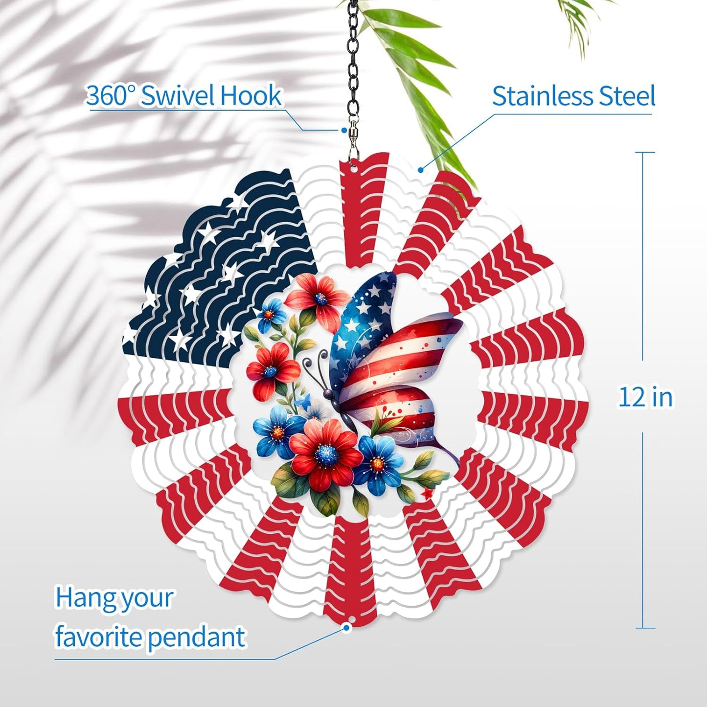 Wind Spinners Outdoor Butterfly - Birthday Gifts for Women Mom Wife Grandma, Hanging Butterflies Wind Sculptures, 12 inch 3D Wind Spinner for Garden Decor for Outside, Garden, Patio, Yard, Outdoor