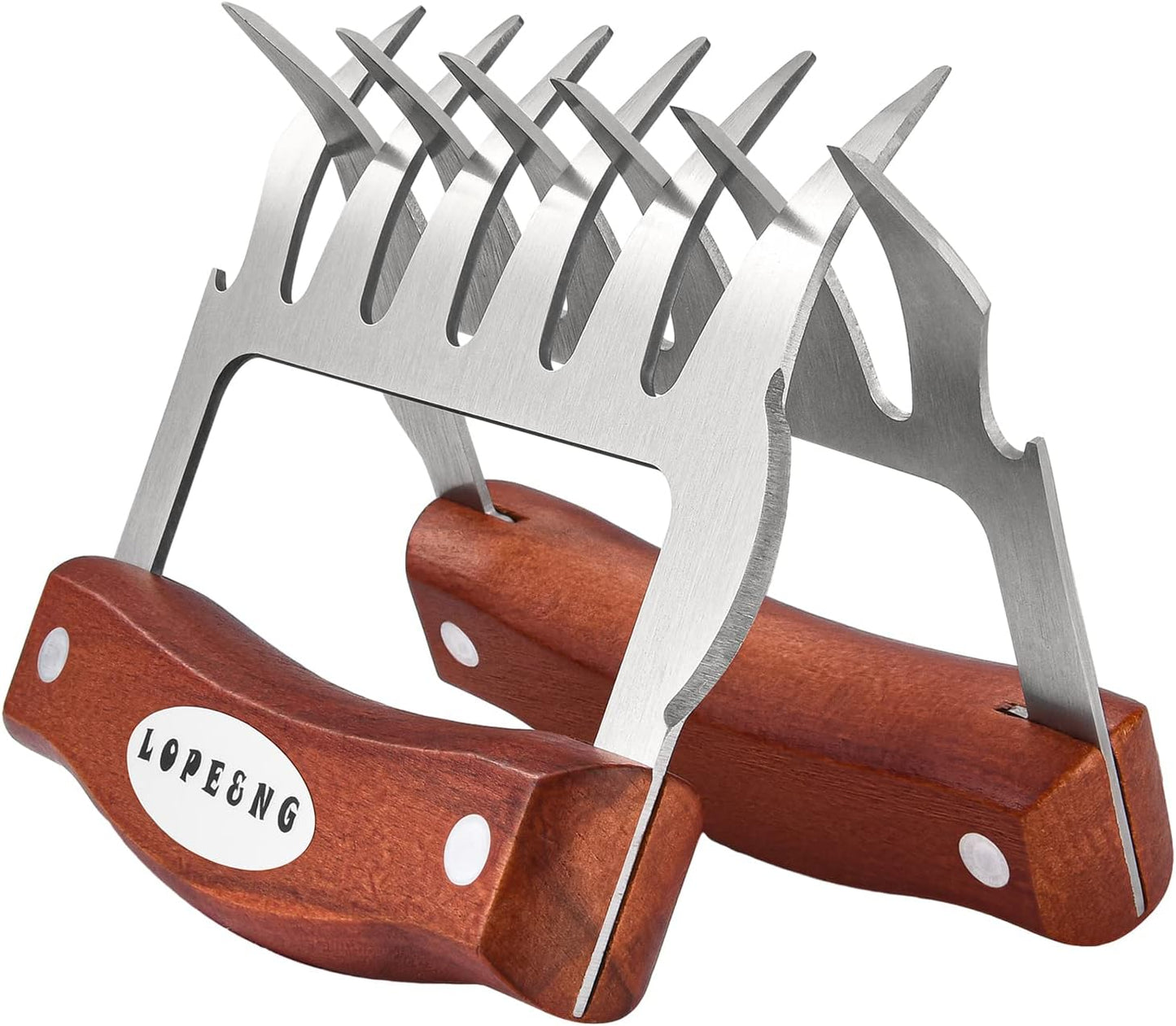 LOPE & NG Meat Handler Shredder Claws Set Of 2 - Wood Stainless Steel BBQ Pulled Pork Paws For Shredding Handing Carving Food - Lumora Garden