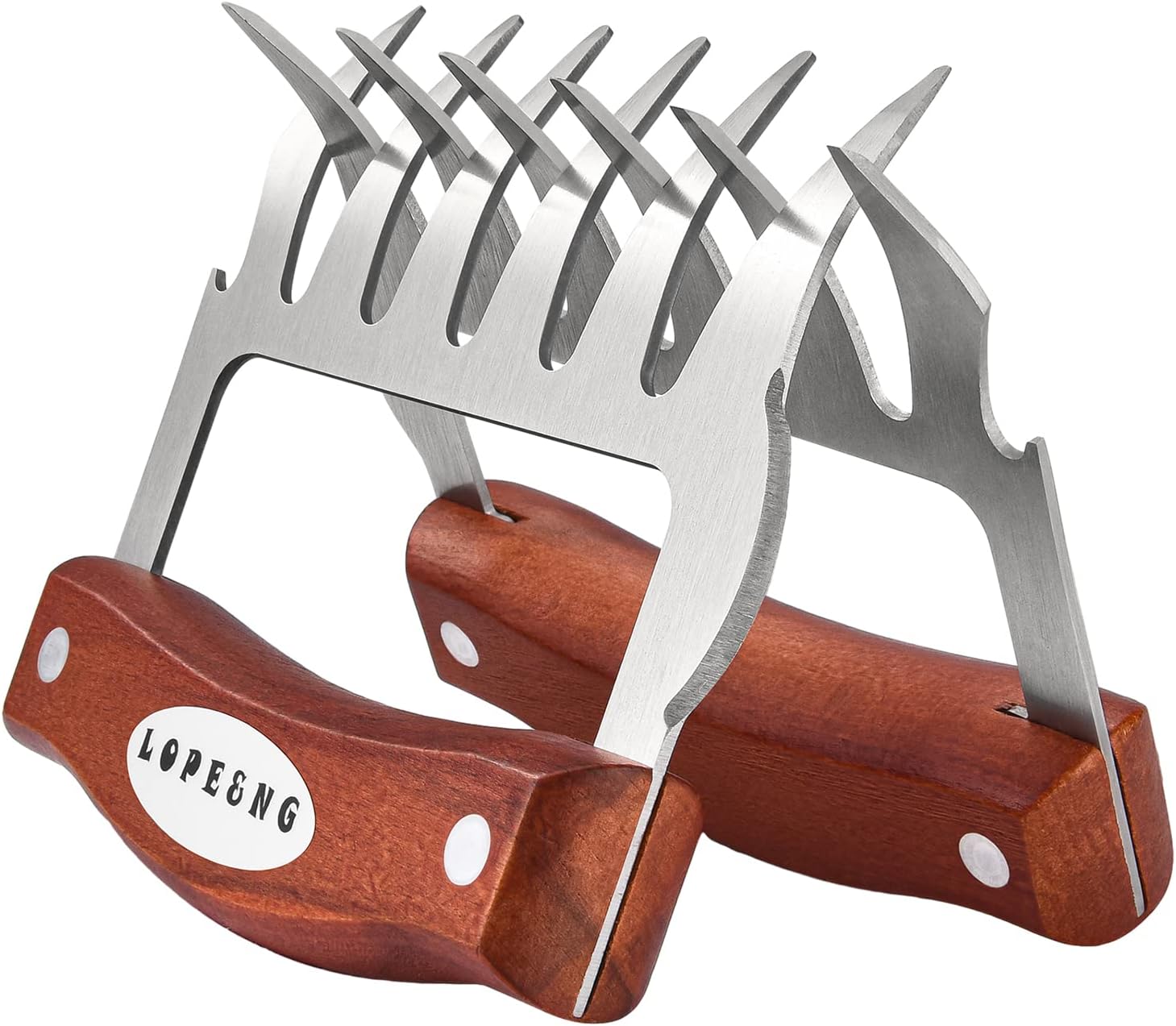 LOPE & NG Meat Handler Shredder Claws Set Of 2 - Wood Stainless Steel BBQ Pulled Pork Paws For Shredding Handing Carving Food - Lumora Garden