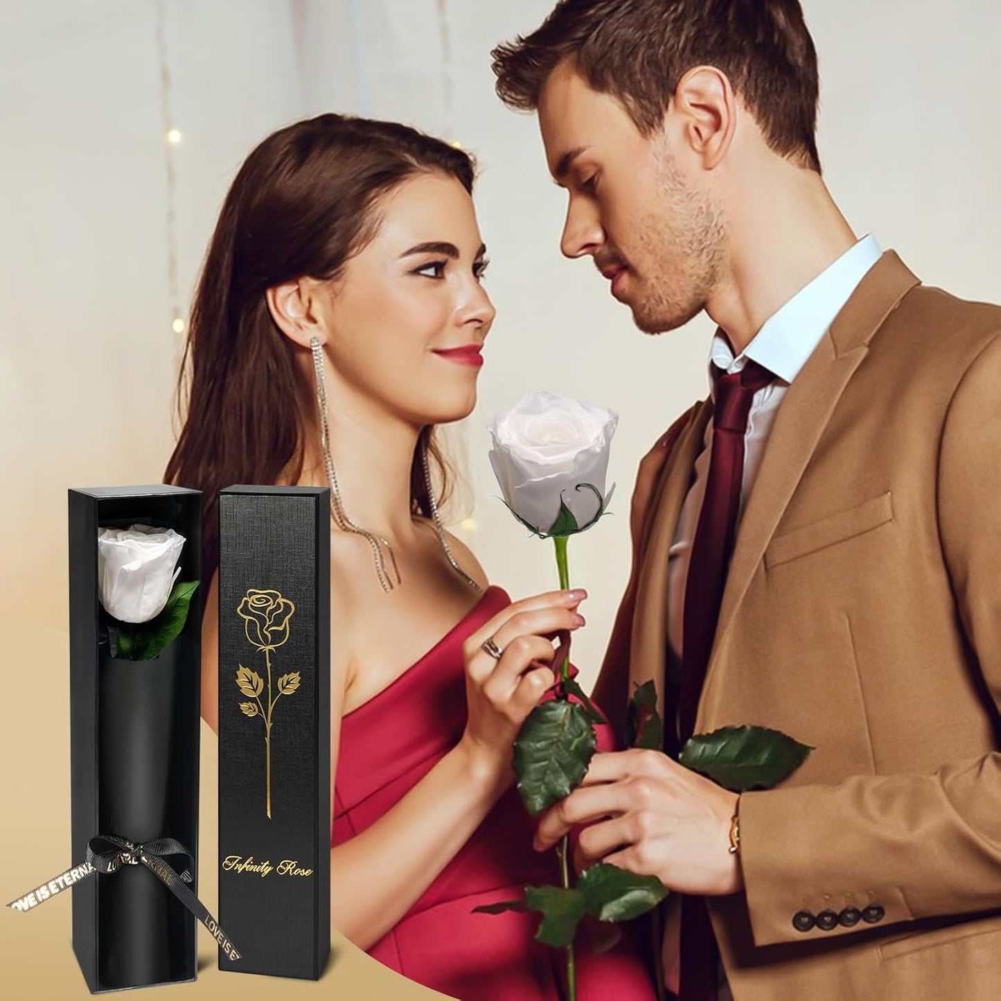 Yamonic Preserved Flowers Rose Gifts for Delivery Prime, Mothers Day Rose Flowers Gifts for Mom, Single Real Flower Birthday Gifts for Her, Women, Grandma, Wife,Girlfriend Gifts for Anniversary(White)