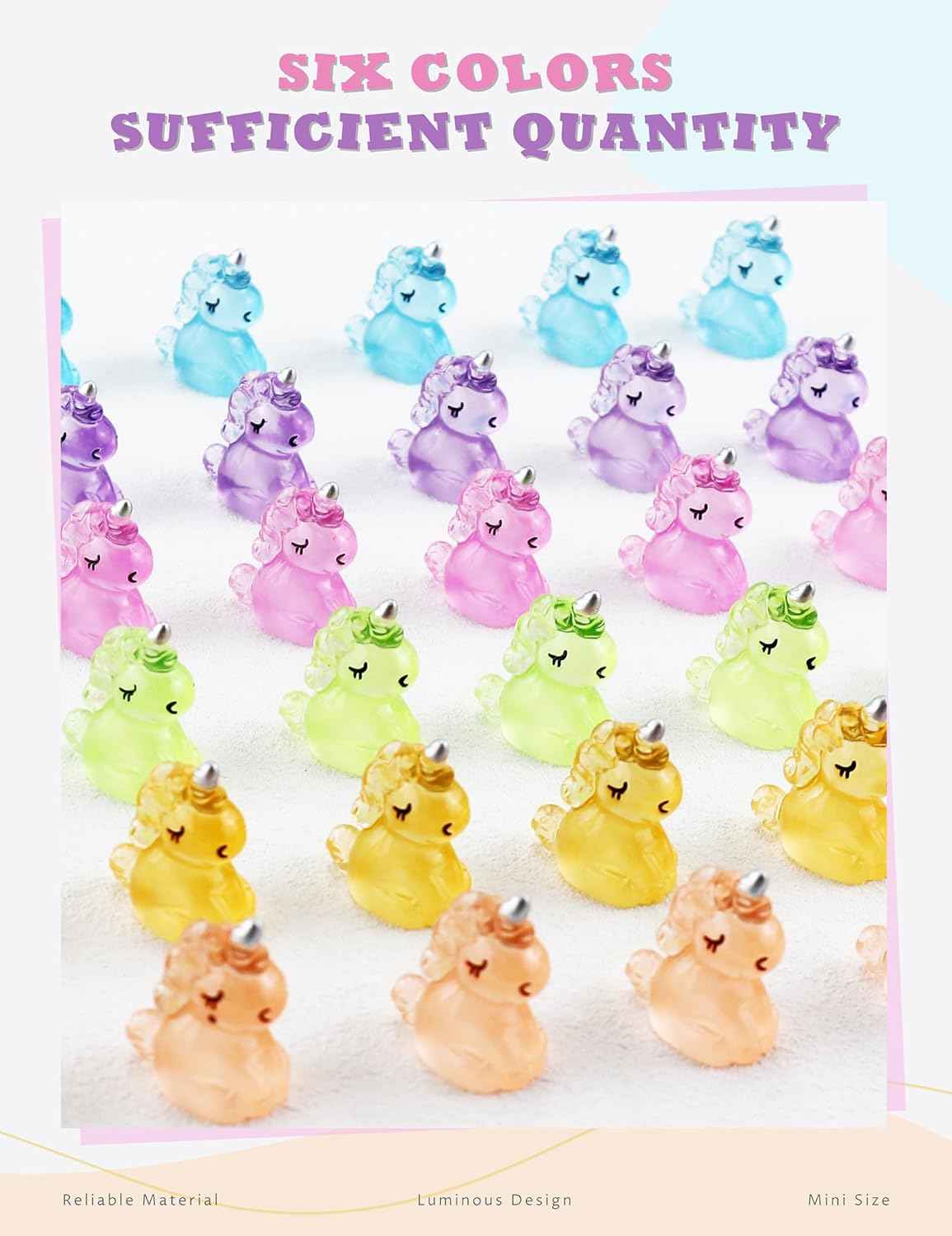 100 PCS Luminous Mini Resin Unicorn Figurines, Tiny Unicorn Miniature Figurines Glow in The Dark for DIY Cake Ornaments, Garden, Landscape, Birthday Party, Room Crafts Decor