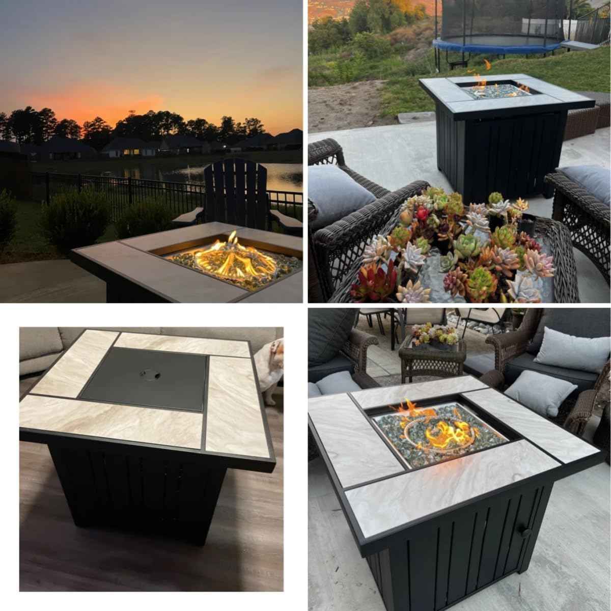 OutVue 30" Propane Fire Pit with Real Ceramic Tabletop, 50000 BTU Gas Firepit Table with Lid & Glass Rock, Outdoor Fire Pit for Dining or Party, Firepit for Outside, Patio, Garden, Yard