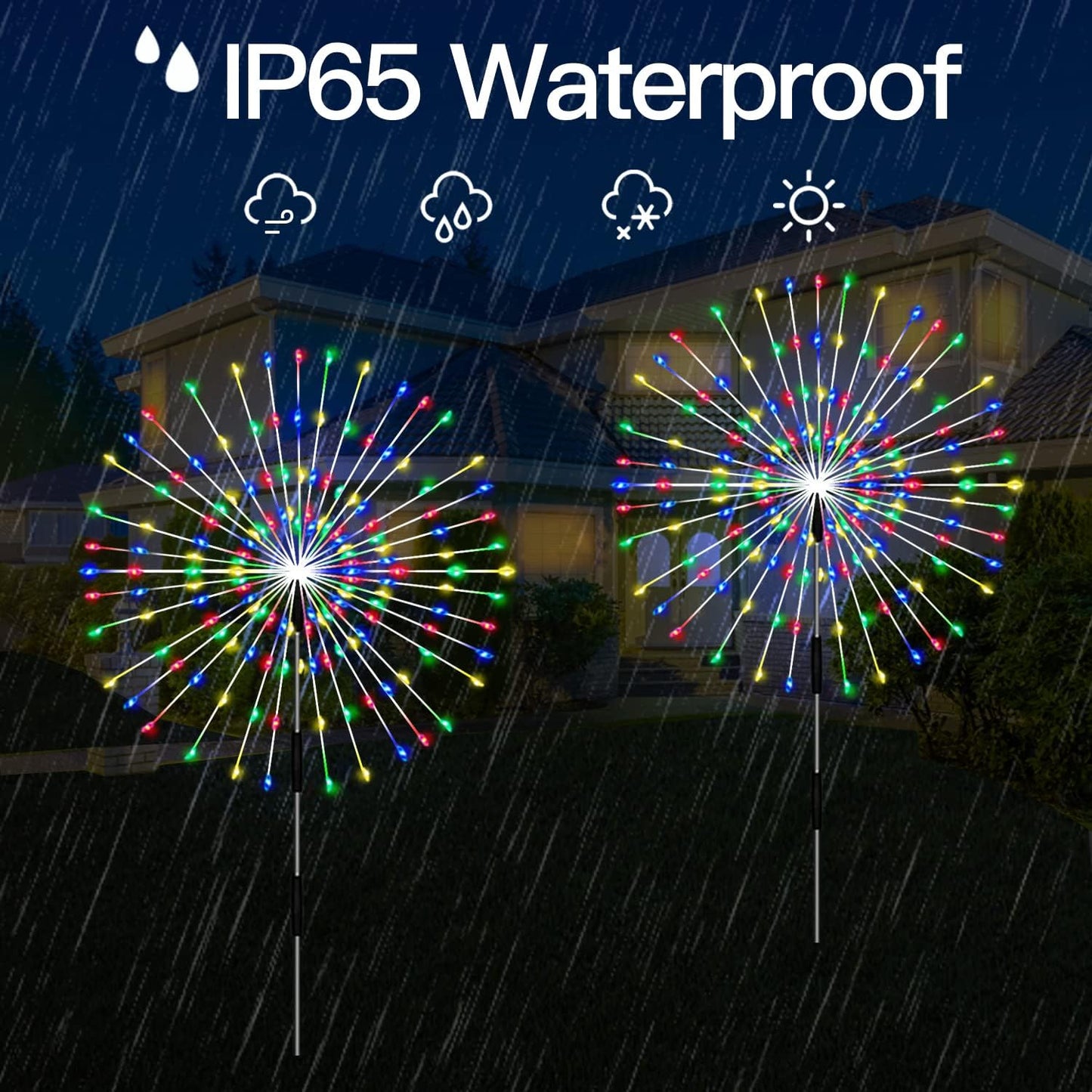 Outdoor Solar Garden Lights,Firework Lights 4 Pack Waterproof Decorative Pathway Lights,120Led Firefly Lights Solar Outdoor Decor for Courtyard Garden Party Yard Decorations Outdoor,Colorful