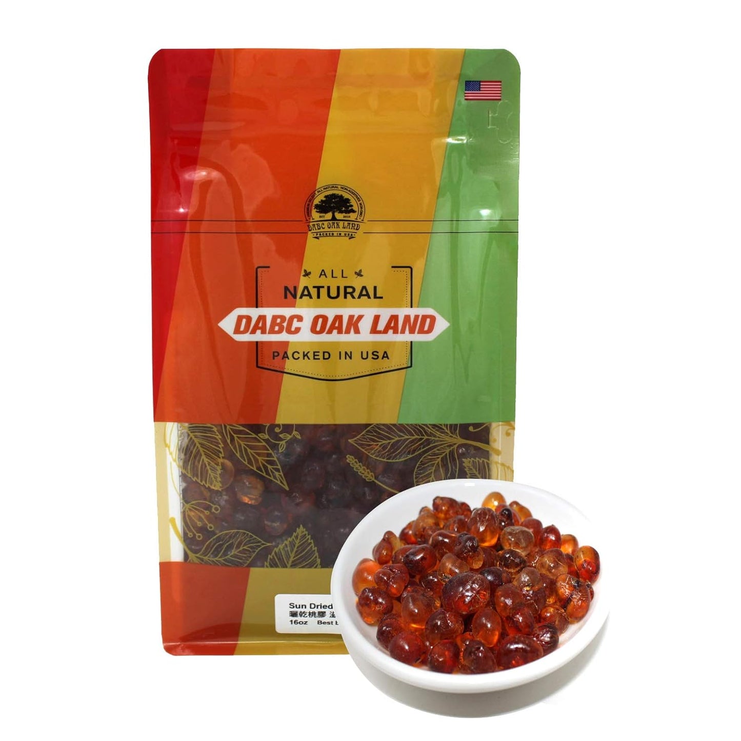 DABC OAK LAND Wild Peach Gum, 100% Natural Edible Peach Blossom, Tears Tao Jiao Peachs Resin, 滋補抗皺 桃膠 Collagen Boosting for Skin Health, Food Additives Free for Dessert, Drink, Soup, Tea, 1LB/Bag
