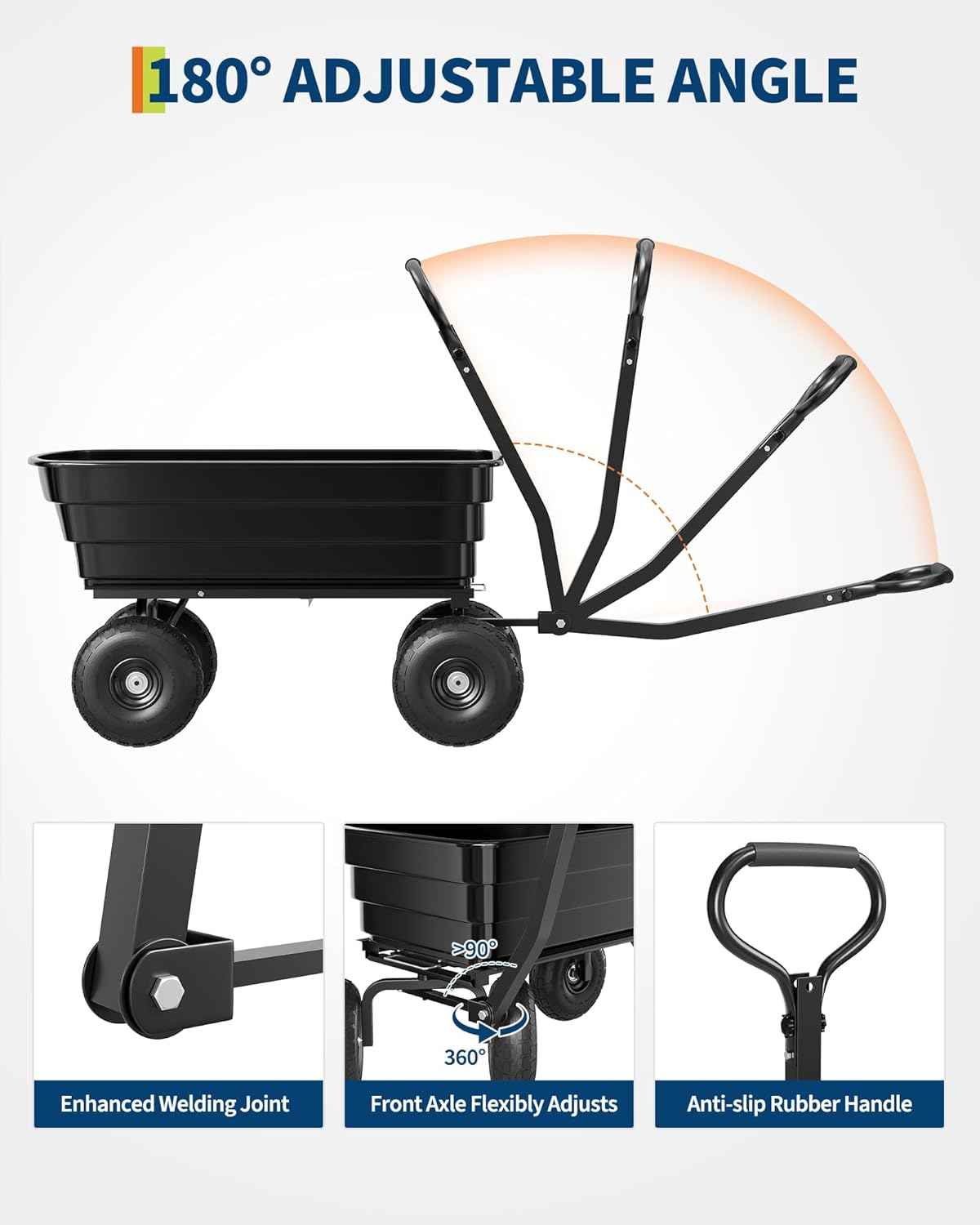 Poly Dump Cart - Heavy Duty 1200lbs Garden Cart with Quick-Release Dumping & No-Flat 10" Tires, Utility Wagon for Yard Work, Landscaping, Gardening