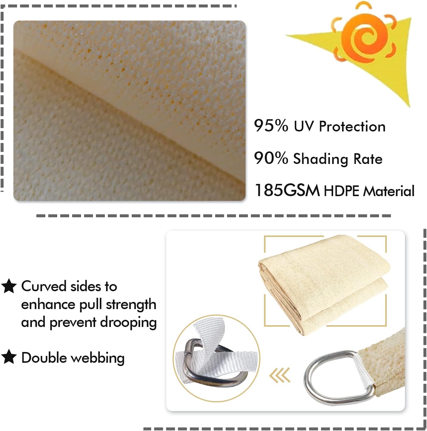 KANAGAWA 12'X22' Cream Custom Size Sun Shade Sail Rectangle UV Block Canopy Cover for Patio Backyard Lawn Garden Outdoor (Customized Available)