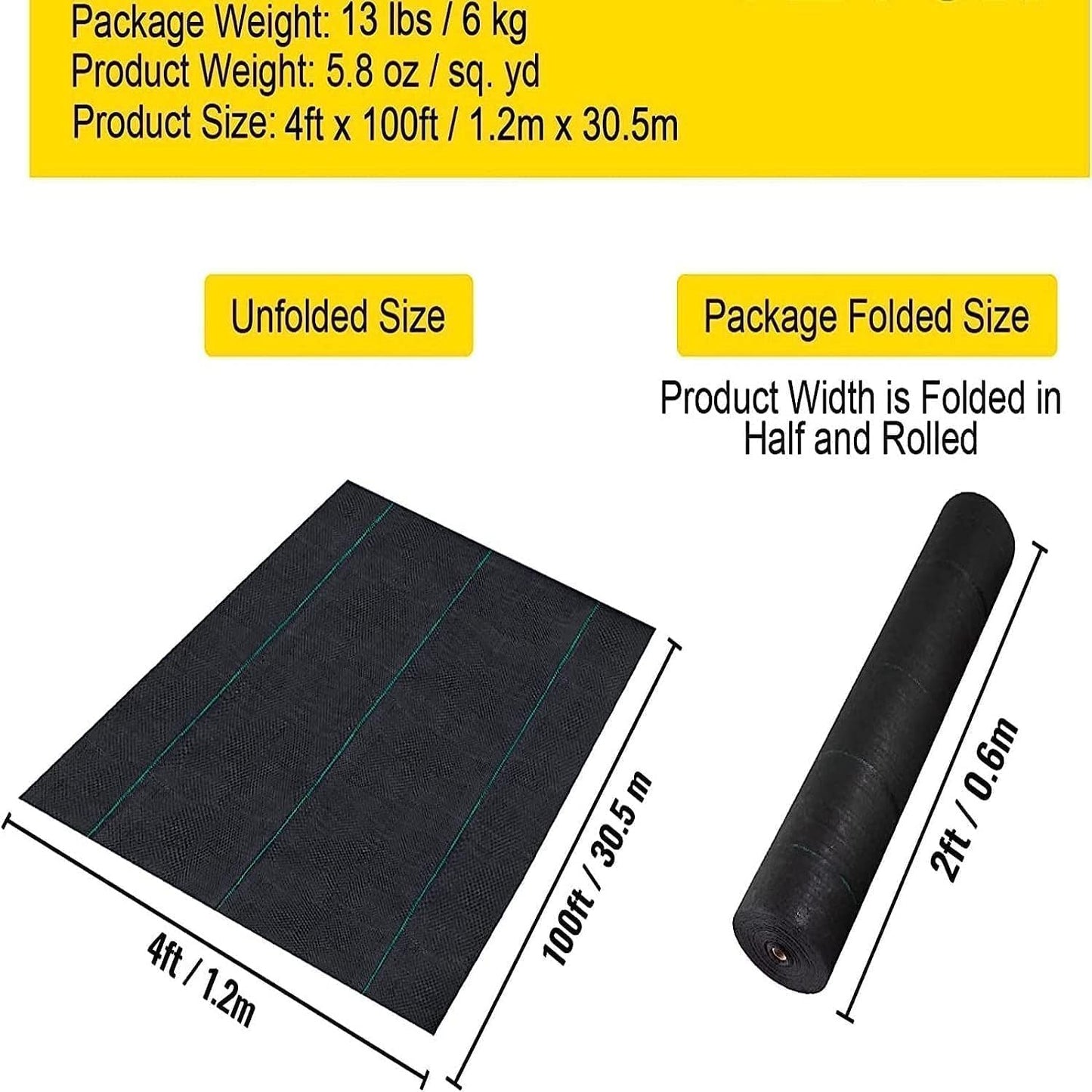 PioneerWorks Woven Landscape Fabric 5.8oz, 4 x 100FT Weed Fabric Barrier, Double Layer, Weed Control Fabric Ground Cover, Garden Fabric Weed Barrier, Gardening Mat for Garden Beds, Landscap