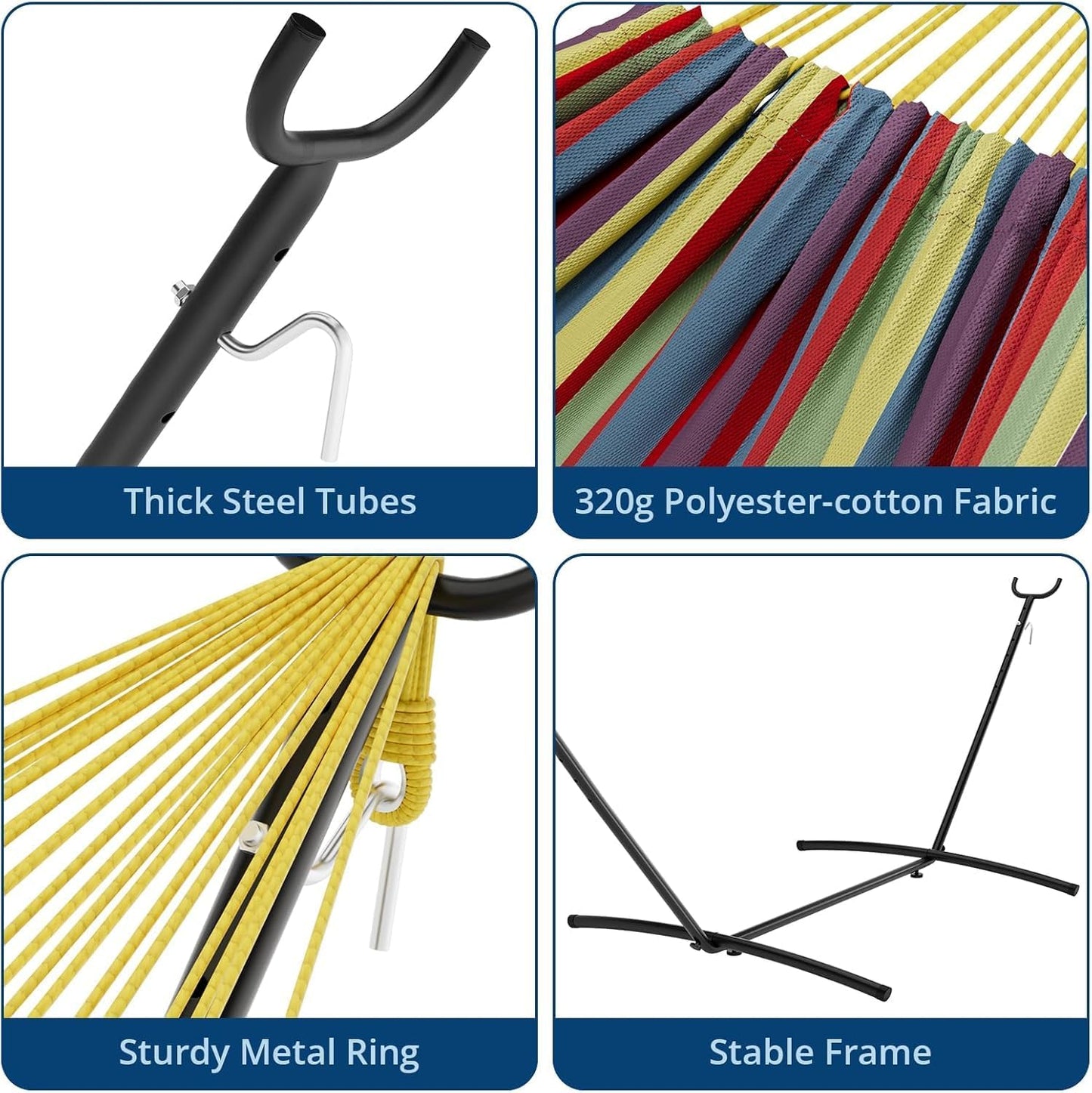 Double Hammock with Steel Stand, Outdoor Portable Hammocks Accommodates with 450Lb Capacity 2 People& Portable Carry Bag for Outside Camping Garden Yard,Yellow