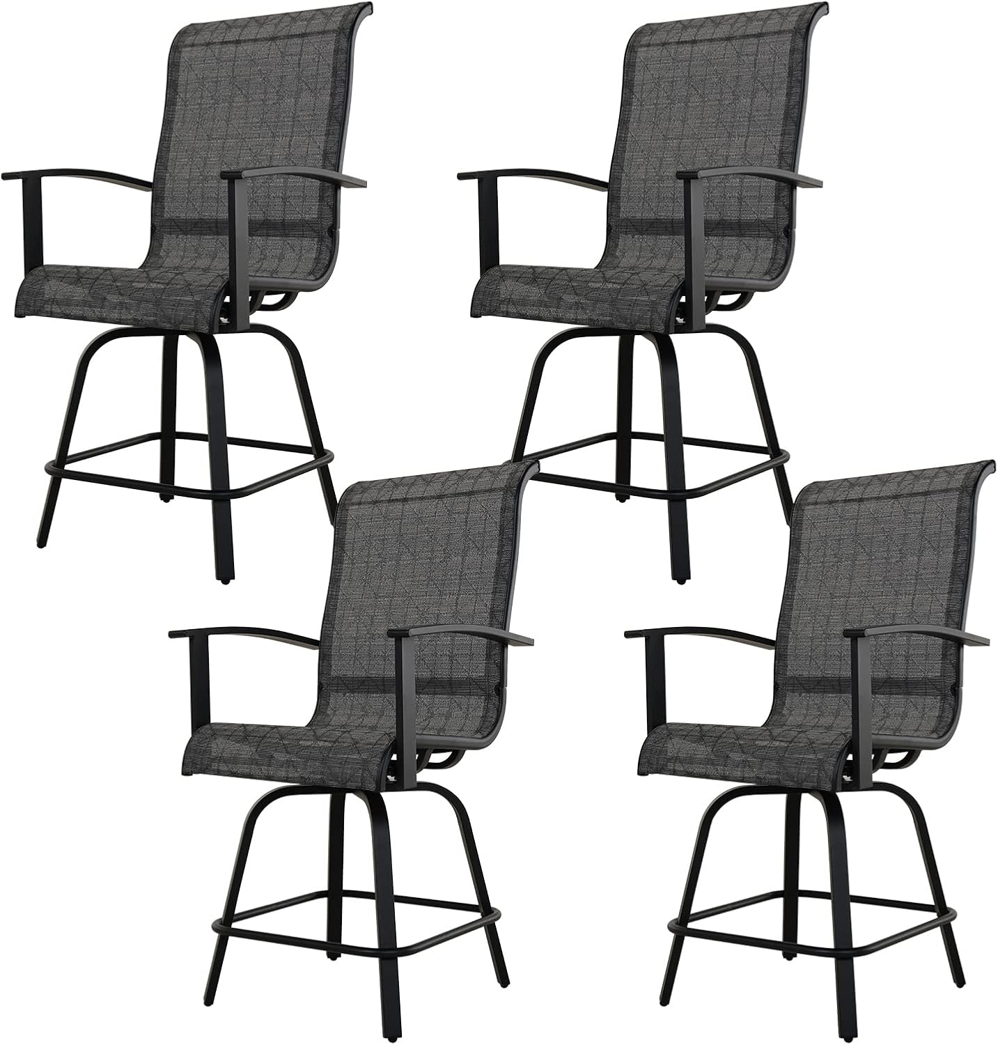 Grand patio Outdoor Swivel Bar Stools with Armrests & Backs, Set of 4 (Black & Grey Plaid)