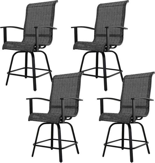 Grand patio Outdoor Swivel Bar Stools with Armrests & Backs, Set of 4 (Black & Grey Plaid)