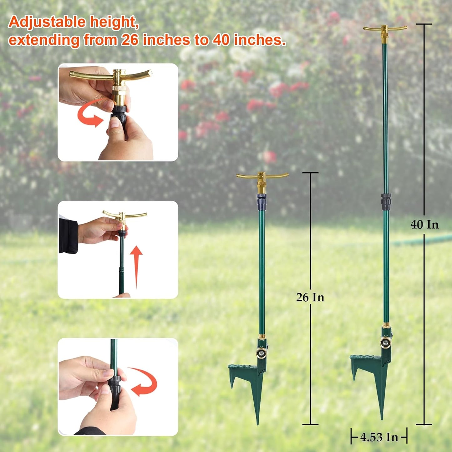 ATDAWN 3-Arm Garden Sprinkler, High-Rise Lawn Sprinkler, 360 Degree Rotation Garden Water Sprinklers, Lawn Irrigation System, Gardening Watering System, Large Area Coverage