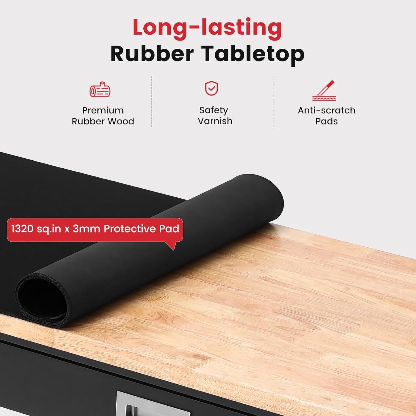 Work Bench with Drawers Adjustable Workbenches for Garage 60 Inch Rubber Wood Top Garage Workbench with Pegboard,Power Outlets for Woodworking, Home, Office, Workshop