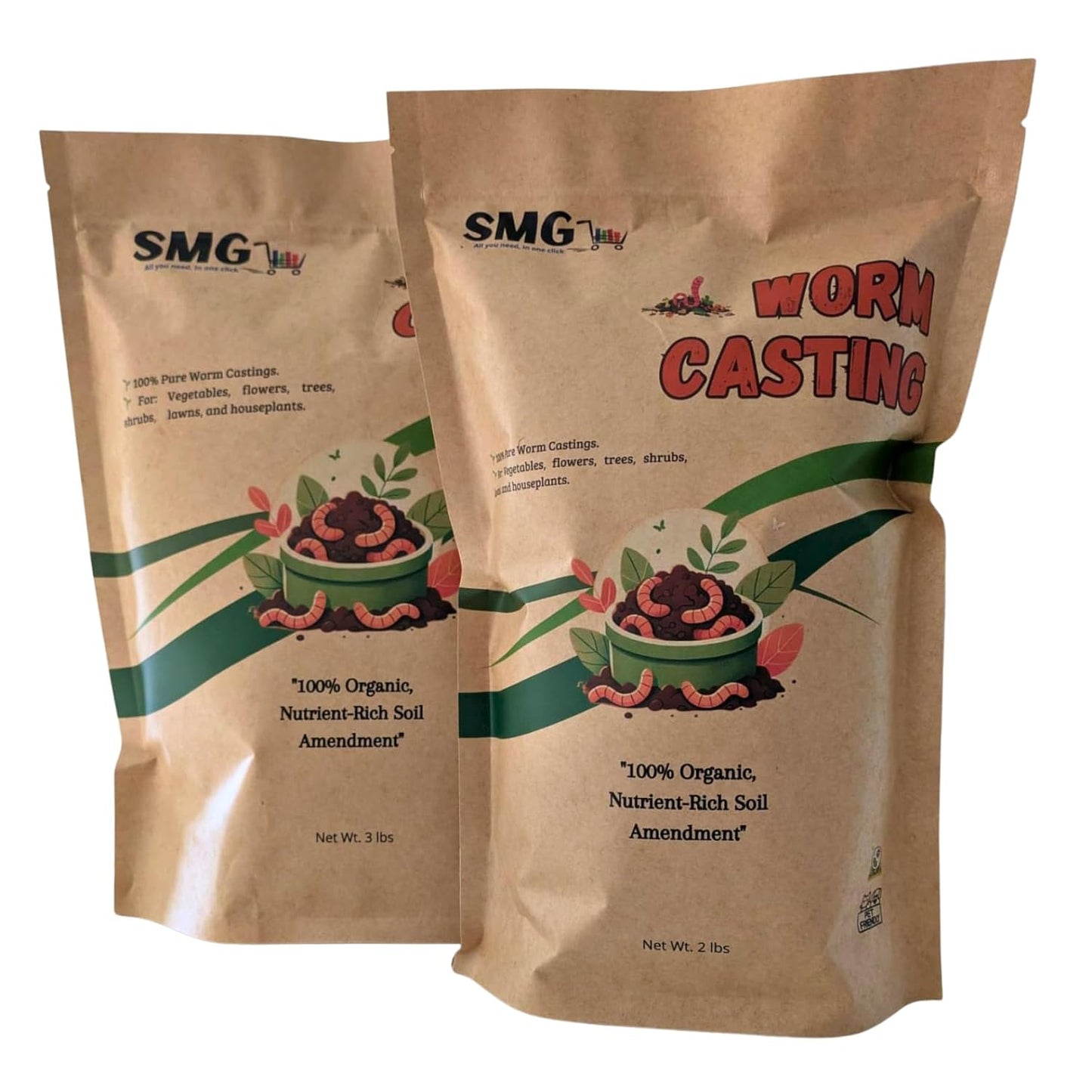 SMG Organic Worm Castings 2 lbs – 100% Pure Earthworm Compost, Nutrient-Rich Organic Soil Amendment for Indoor Plants, Vegetables, Flowers & Garden Use
