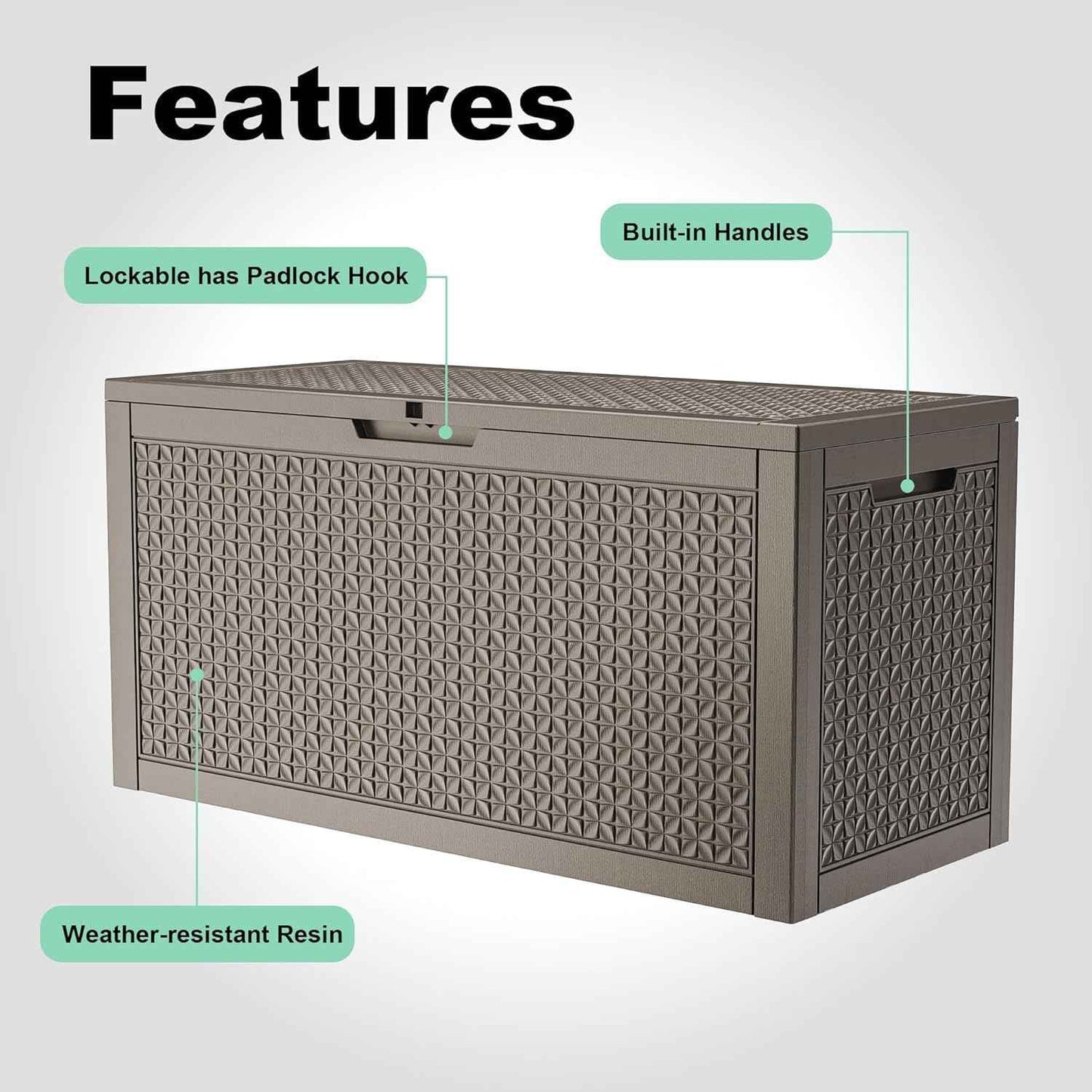 110 Gallon Resin Deck Box Outdoor Storage Box Waterproof for Patio Furniture,Outdoor Cushions,Garden Tools and Pool Supplies（Grey）
