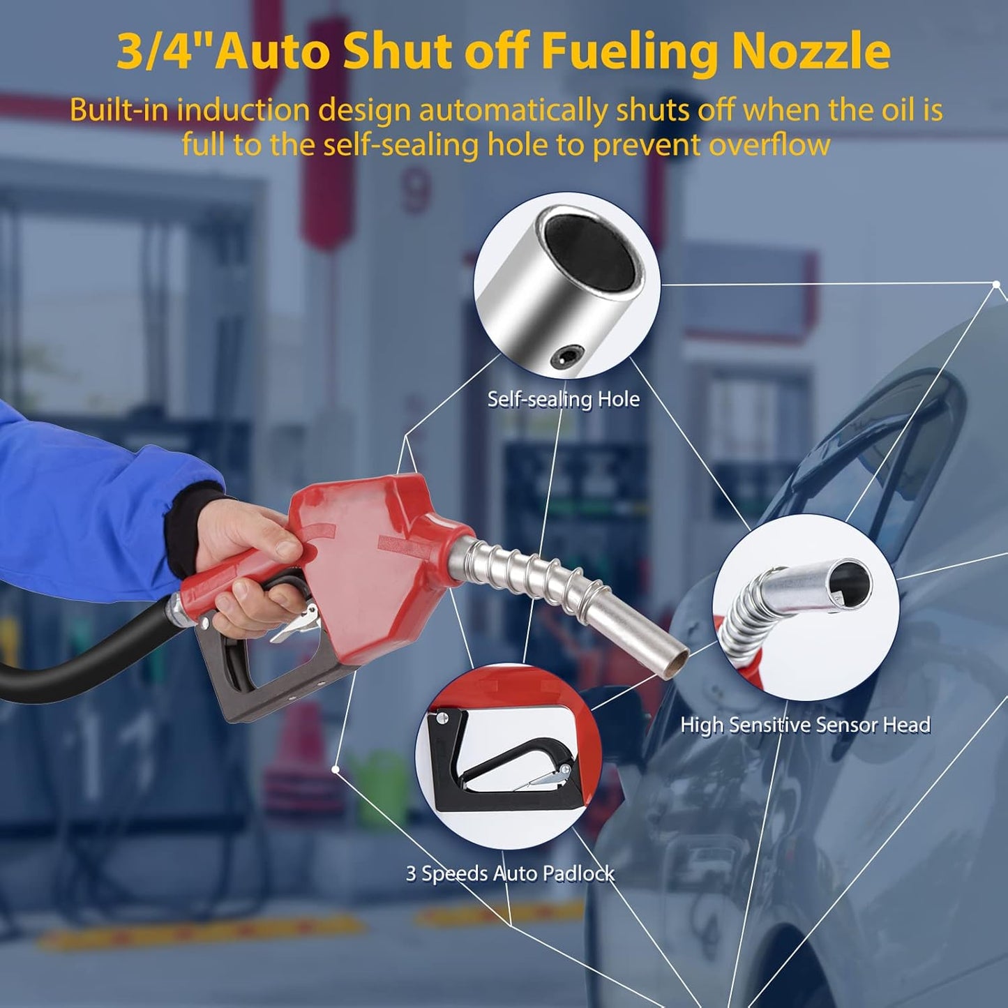 Diesel Fuel Hose Reel Retractable 3/4" x 50' Spring Driven Auto Swivel Rewind Industrial Heavy Duty Commercial Hose Holder Reel with Fueling Nozzle for Aircraft Ship Vehicle Tank Truck, 300 PSI