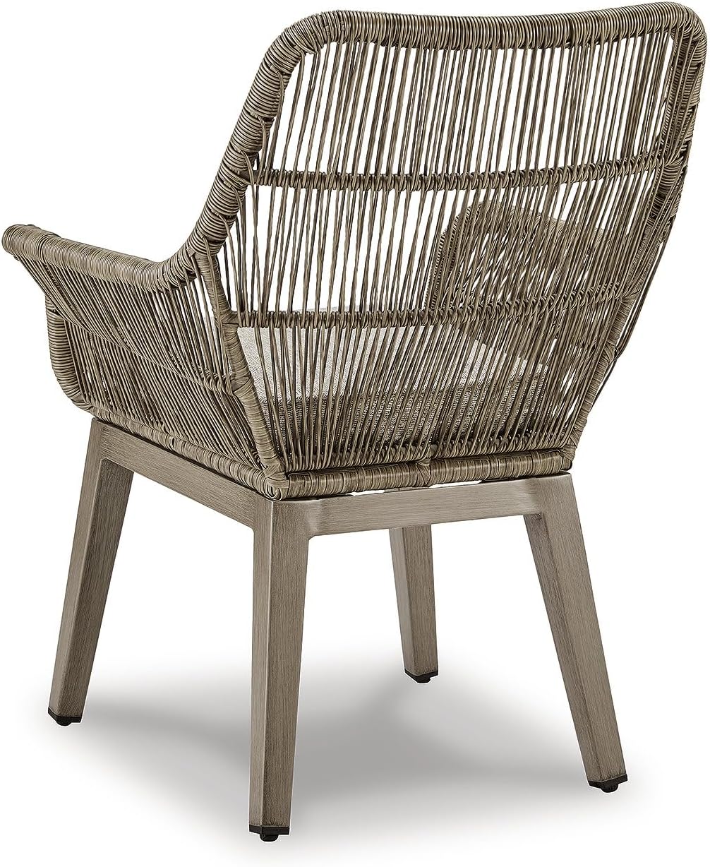 Signature Design by Ashley Beach Front Casual Outdoor Arm Chair with All-Weather Cushion, Set of 2, Resin Wicker with Aluminum Frame, 18.5" Seat Height, Beige