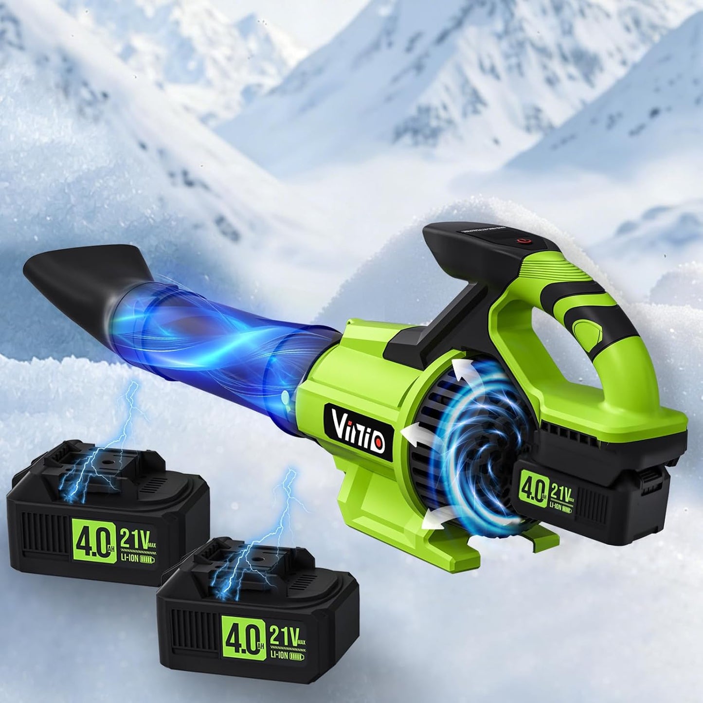 Vinid Leaf Blower Cordless, 8000mAh Longest Runtime Blower, 32,000 RPM, 710 CFM, with 2×4.0Ah Batteries & Fast Charger, Lightweight, 3 Speed Modes, for Lawn, Patio, Car, Snow