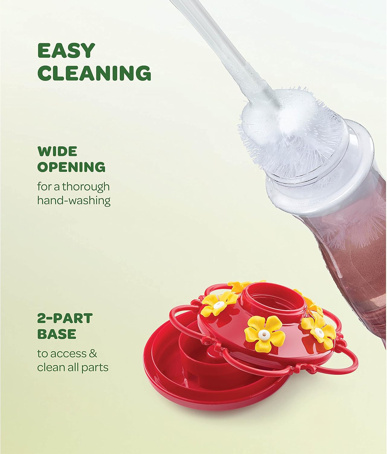Hummingbird Feeder 10 oz [2 Pack] Glass Hummingbird Feeders for Outdoors, with Built-in Ant Guard - Circular Perch with 5 Feeding Ports - Wide Mouth for Easy Filling/2 Part Base for Easy Cleaning