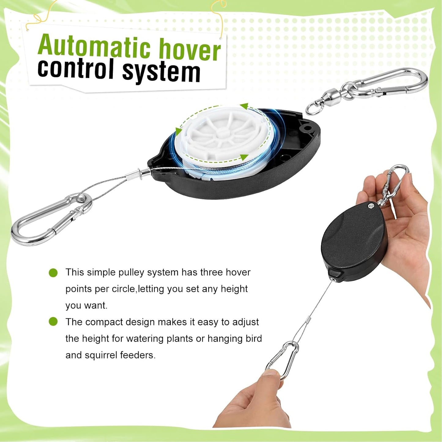 Plant Pulleys for Hanging Plants, Heavy Duty Retractable Hangers, 304 Stainless Steel Rope, Auto Plant Holder, Adjustable Climbing Hook for Garden Baskets Watering, or Bird Feeders (Black-4)