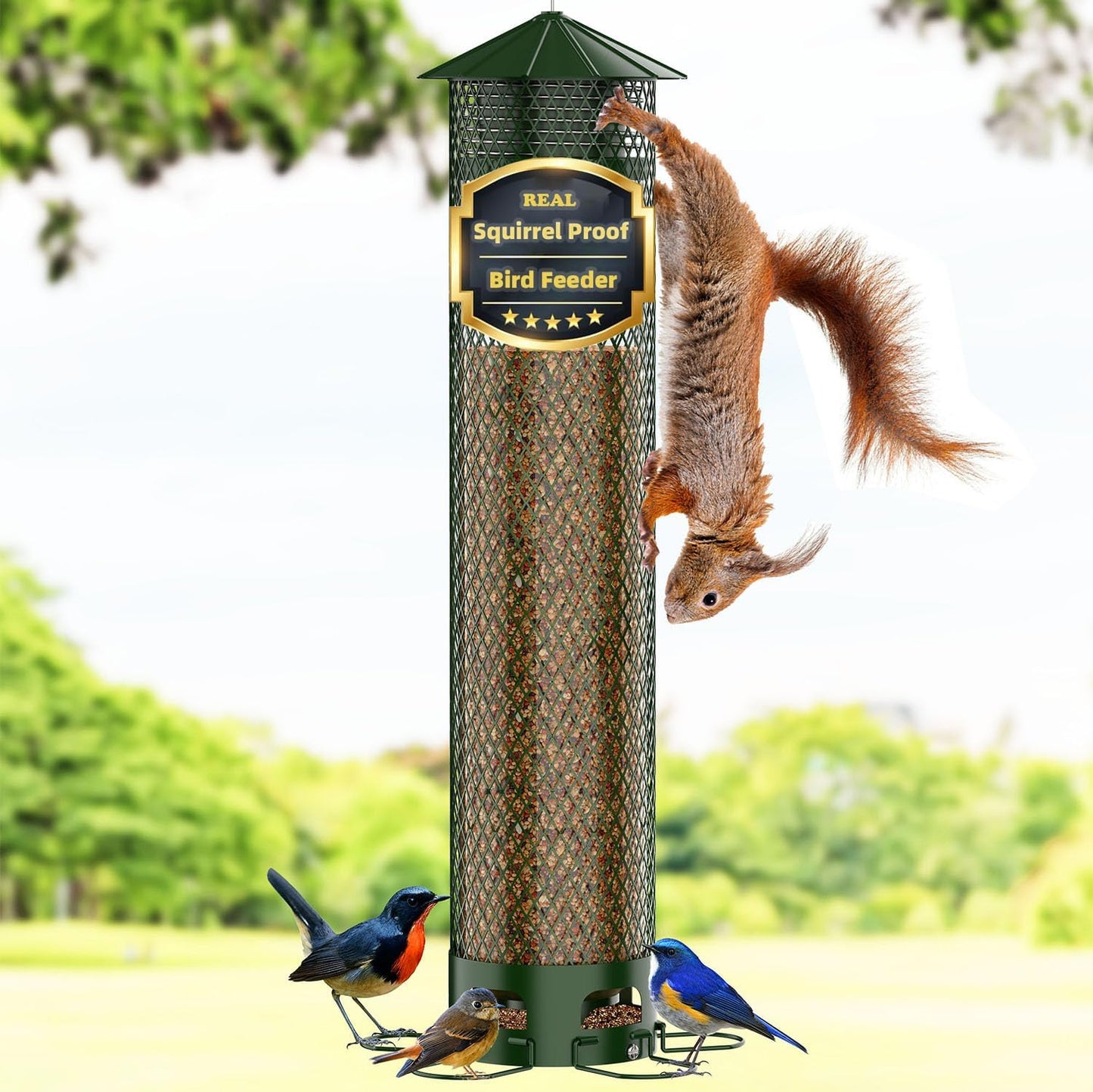 Lager Bird Feeder,Metal Squirrel Proof Bird Feeders for Outdoors Hanging 6.5LB Capacity,Easily Beat Squirrels,Attracting Finch,Cardinal,Chickadee