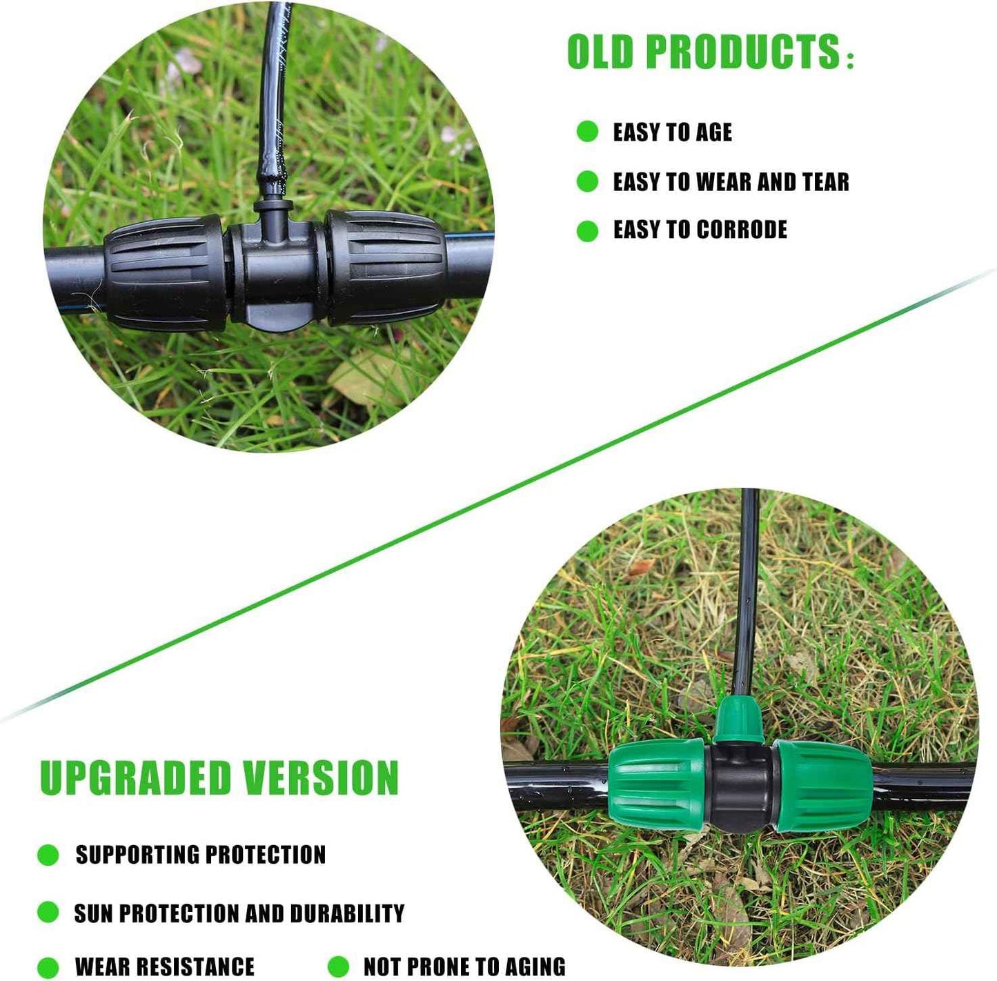 10 Pcs 1/2 to 1/4 inch Garden Hose Tubing Irrigation Fittings,3-Way Anti-Leak 1/2'' to 1/4'' Locked Barbed Drip Irrigation Tee Connectors (1/2"IDx0.6-0.63"OD) 1/2'' to 1/4'' Irrigation Tubing Fitting