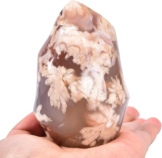 AMOYSTONE Cherry Blossom Agate Flame Shaped Stone Towers Obelisk Flower Agate Natural Healing Crystal Quartz Reiki Energy Decoration Home Office 0.6-1.0LBS