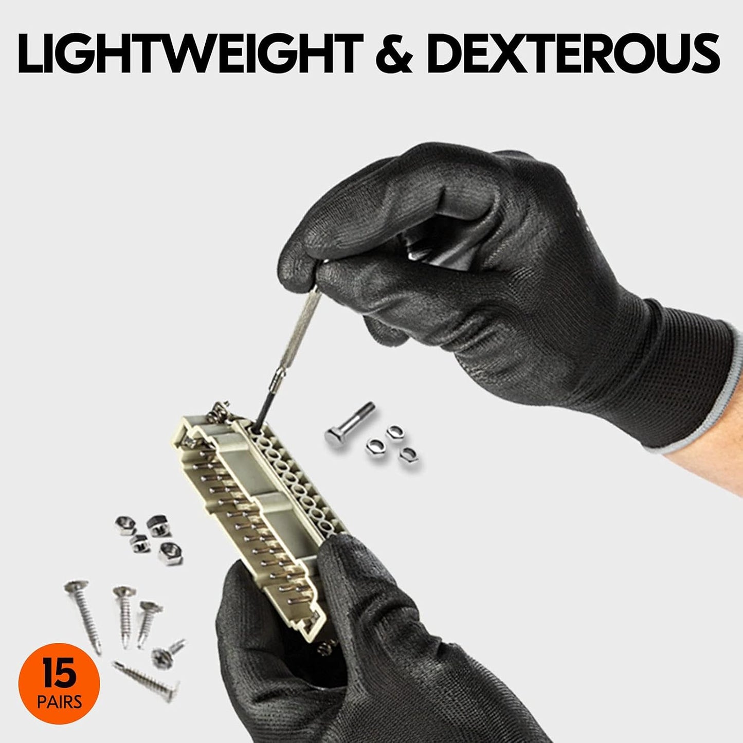 Vgo... 15-Pairs Safety Work Gloves, Gardening Gloves, Polyurethane Coated, Dipping Gloves, Latex Free (Size S, Black, PU2103)