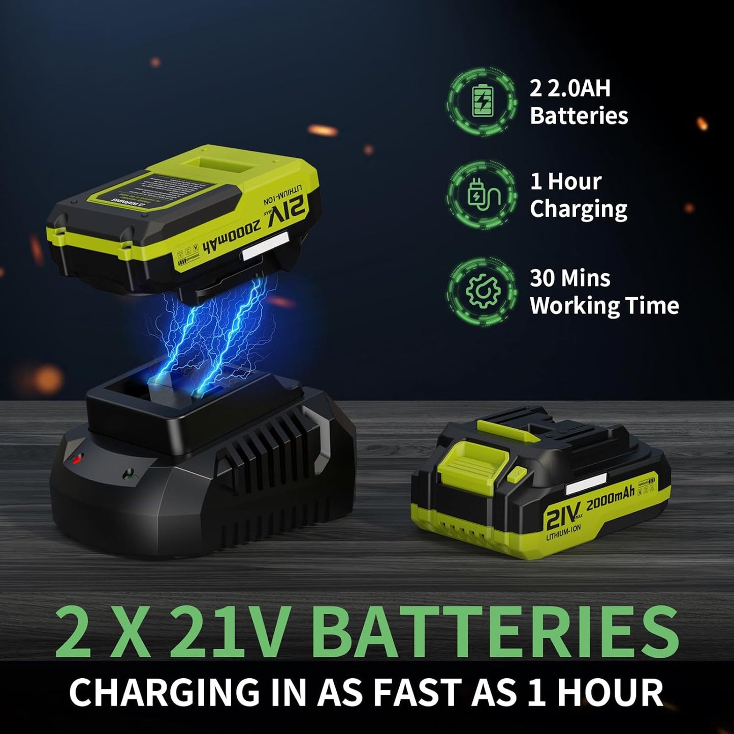LEAPUL Leaf Blower Cordless, 21V Electric Leaf Blower with 2×2.0Ah Batteries & 1 Fast Charger, Lightweight Battery Powered Blower for Lawn Care, Patio Cleaning