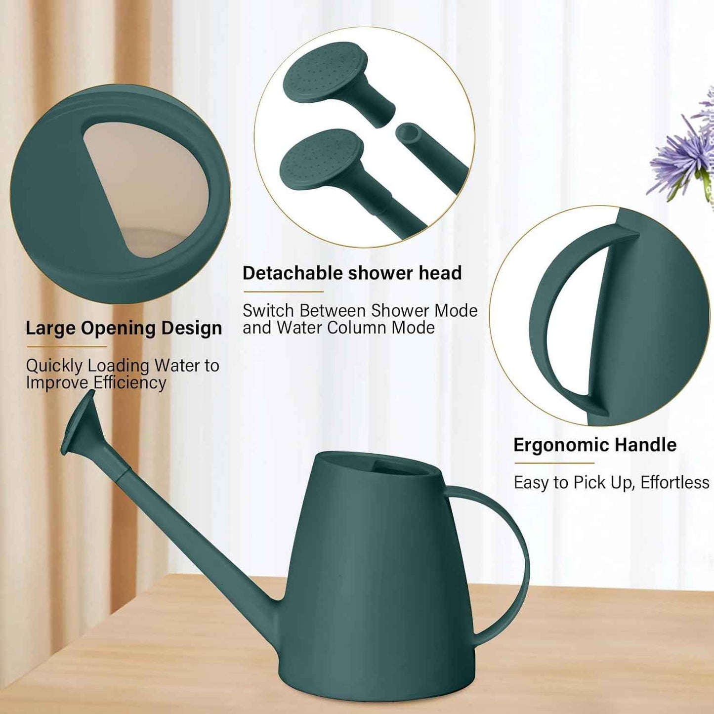 Plant Watering Can - Plastic Indoor and Outdoor - 1/2 Gallon - Blackish Green