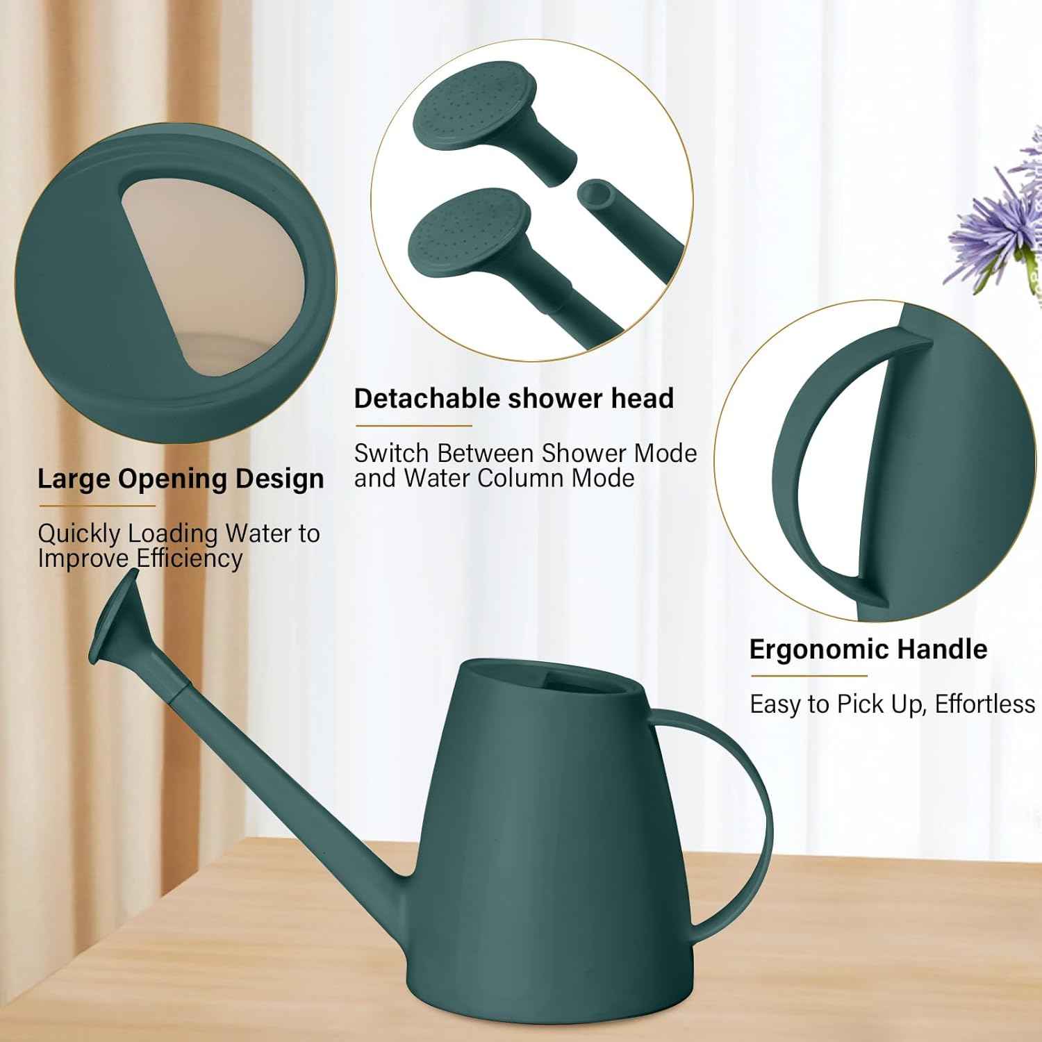 Plant Watering Can - Plastic Indoor and Outdoor - 1/2 Gallon - Blackish Green