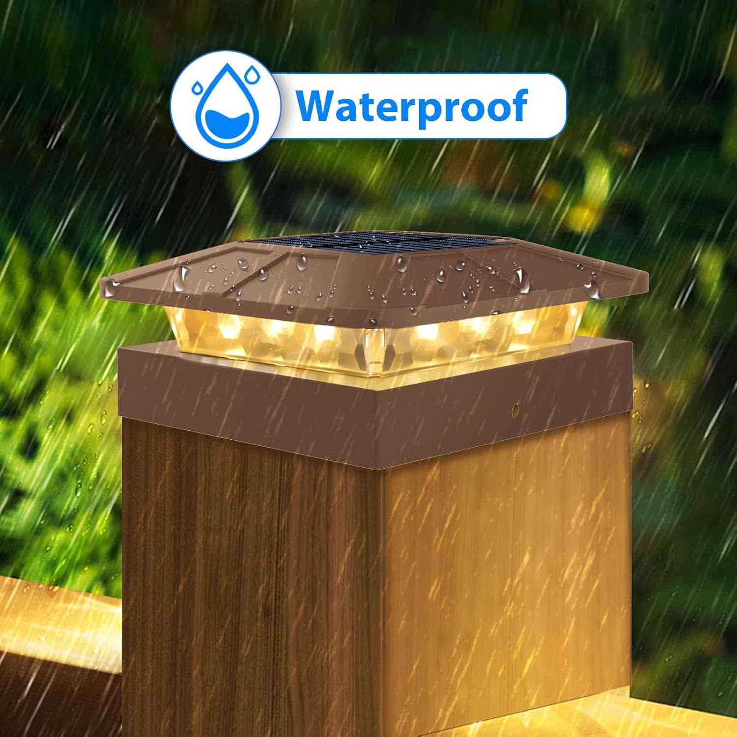 Peasur 4x4 Solar Post Cap Lights Outdoor with 3 Modes, 8 Packs Brown Fence Light Solar Powered Waterproof, Wood/Vinyl Posts Caps Lights for Deck Yard Garden Patio Porch Railing Outside
