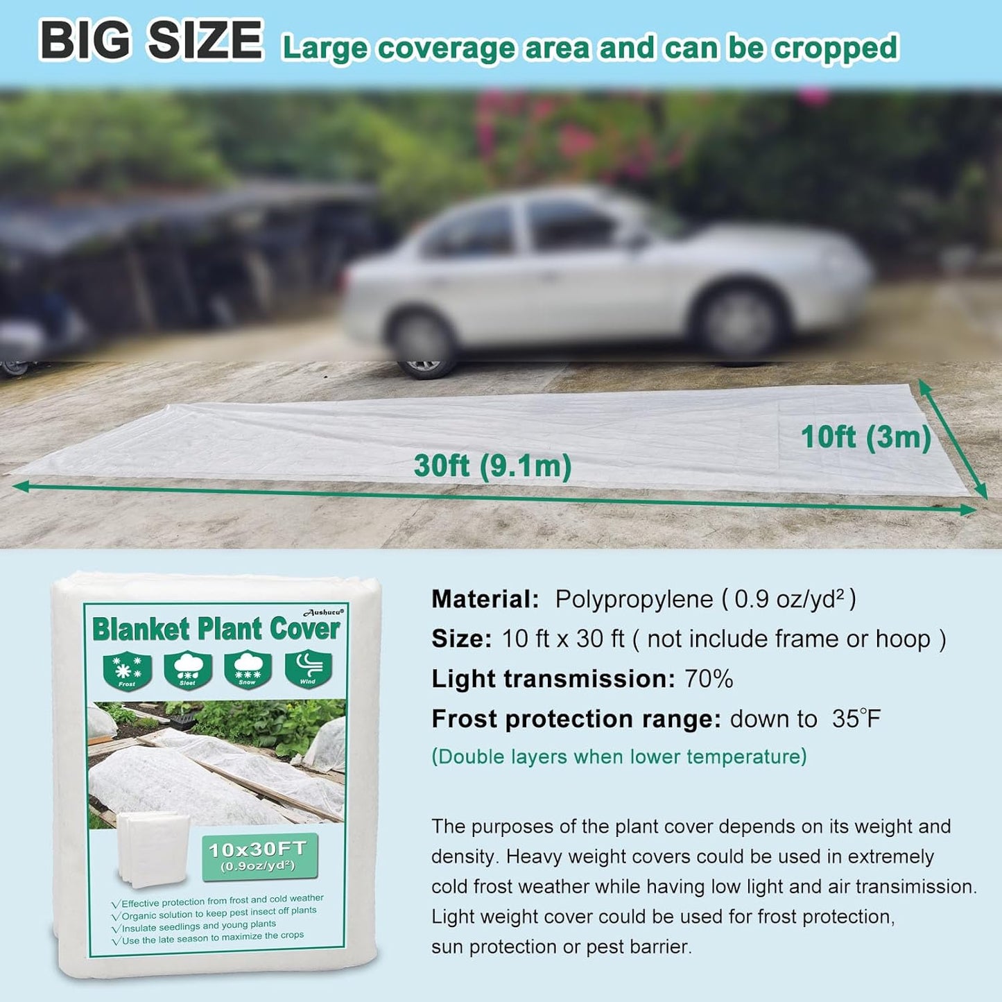 10ft x 30ft Plant Covers Freeze Protection 0.9oz/yd² Garden Fabric Floating Row Cover for Winter Plant Blanket Frost Cloth Plant for Outdoor Plants Vegetables, Insect Protection…