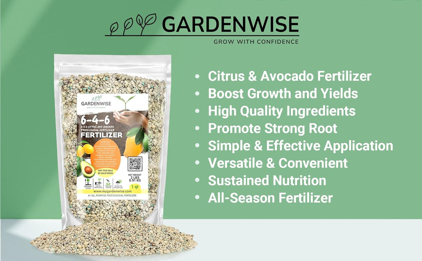 6-4-6 Avocado and Citrus Tree Professional Fertilizer Plant Food for Outdoor/Indoor Gardening; Quick-Release Nitrogen Fertilizer; Orange, Lime, Avocado and Lemon Tree Fertilizer (5 QUARTS)