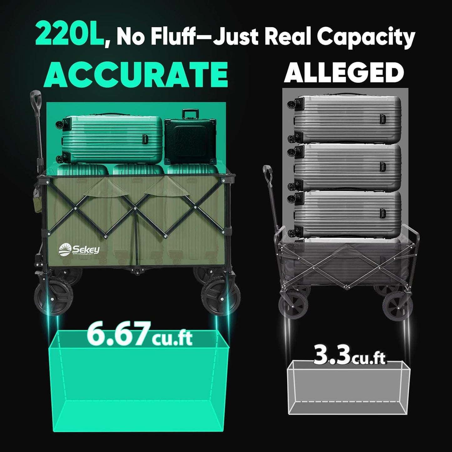 Collapsible Wagon Cart with Big All-Terrain Beach Wheels, Foldable Heavy Duty Wagons with Cup Holders, Utility Carts for Camping, Garden, Outdoor, Grocery, Sports. Khaki