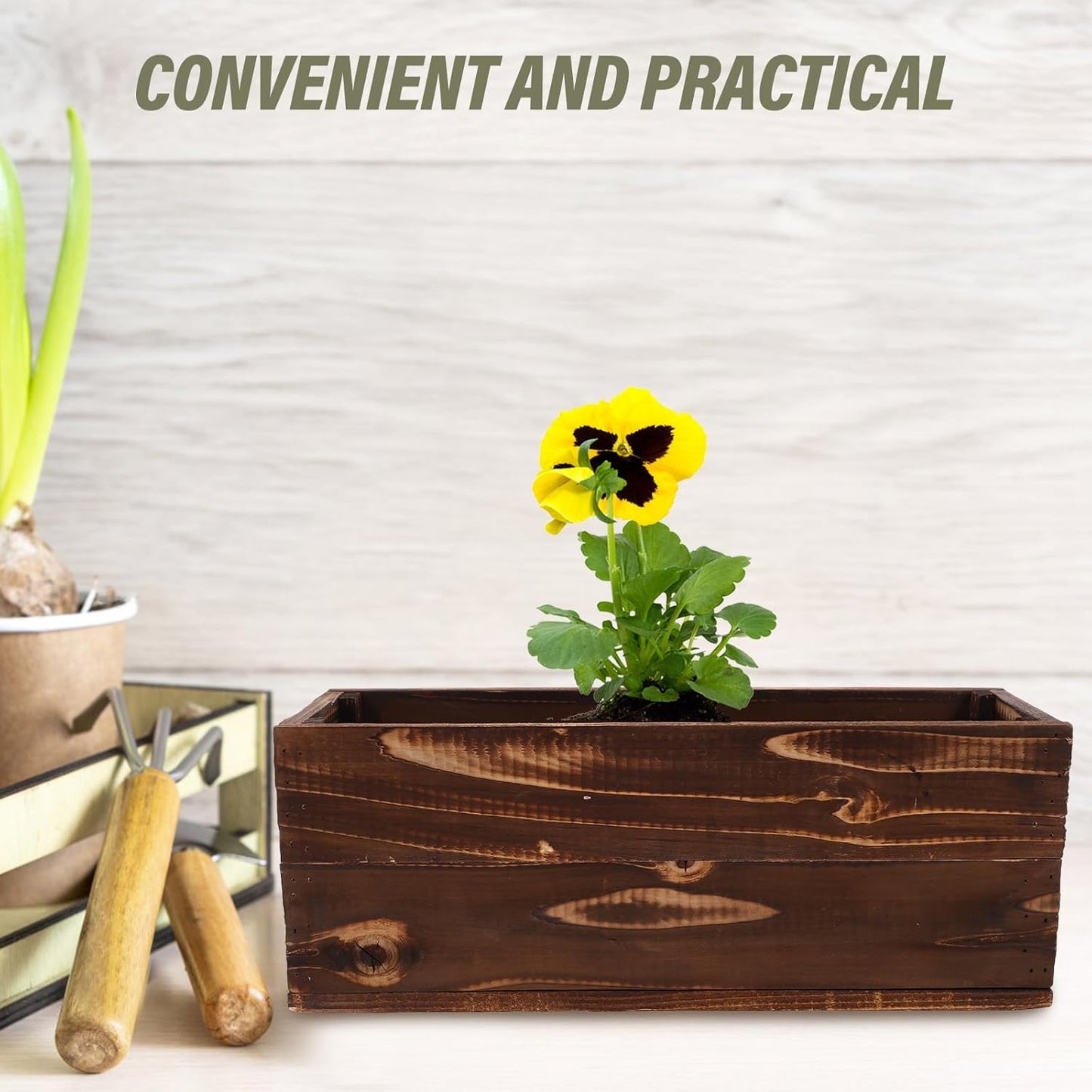 Rustic Rectangular Wood Planter Box for Succulents and Herbs, Large Outdoor Wooden Flower Pot with Anti-Corrosion Solid Wood, 40x14x15cm Balcony Garden Container