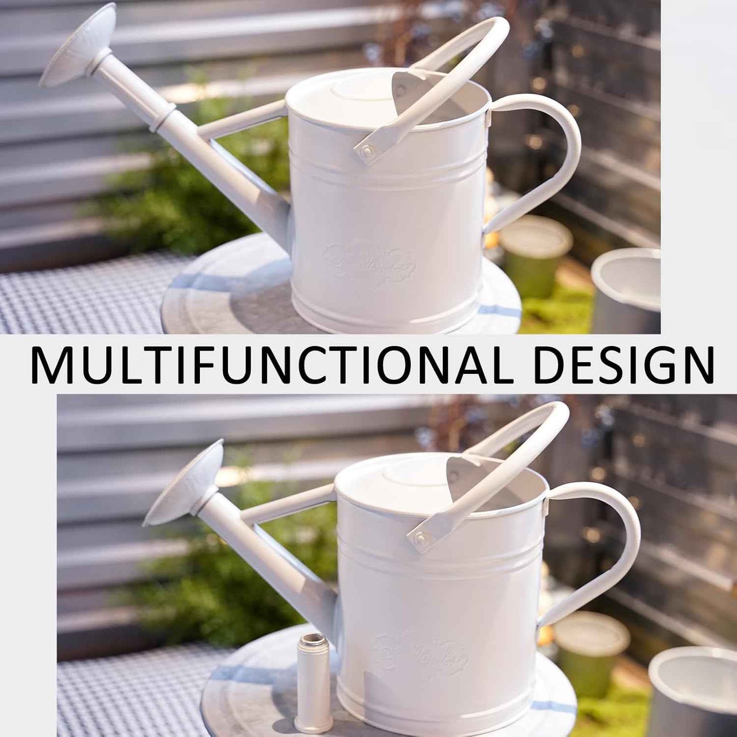 1 Gallon Metal Watering Can for Indoor Plants Outdoor Plants, Large Water Can, Garden Water Can for Kids, Detachable, Water Can with Handle, White