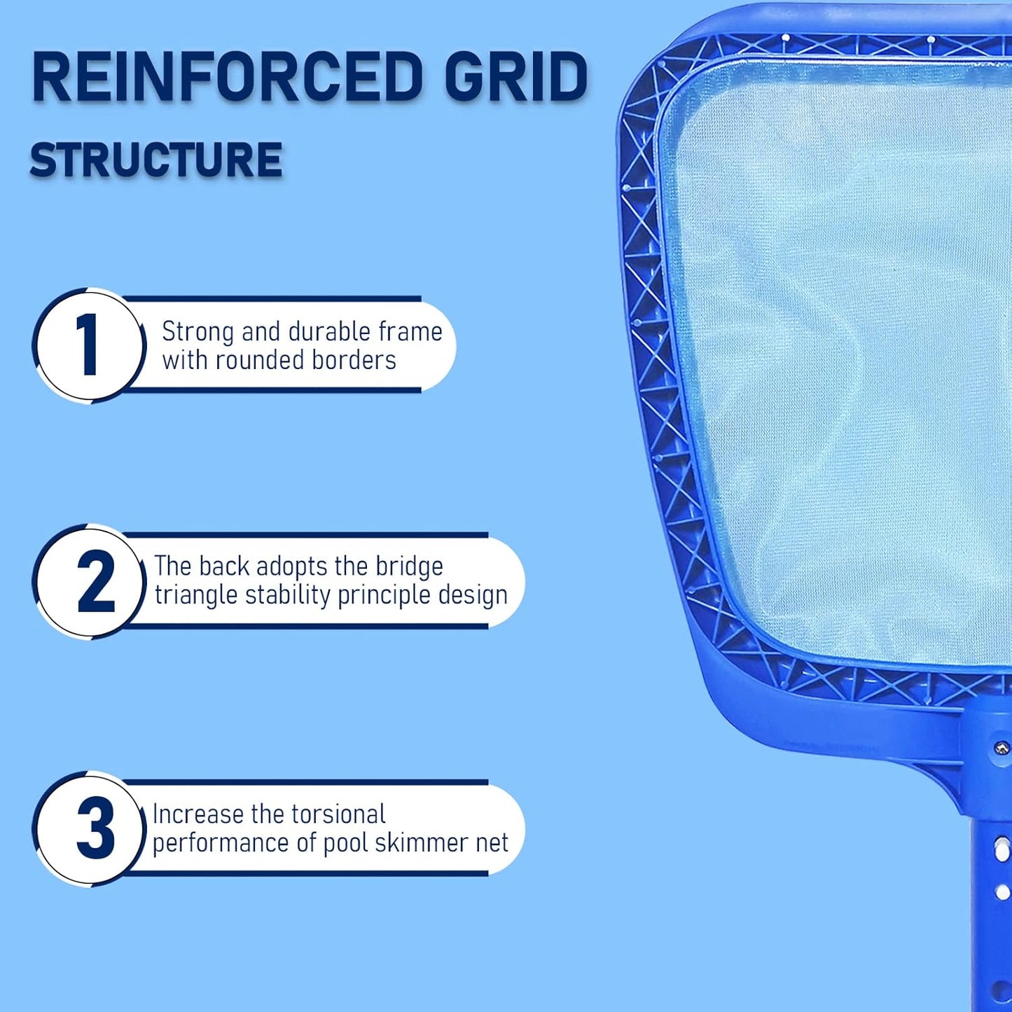 Poolvio Heavy Duty Swimming Pool Leaf Skimmer Net with Strong Reinforced Handle for Cleaning Swimming Pools, Hot Tubs, Spas and Fountains