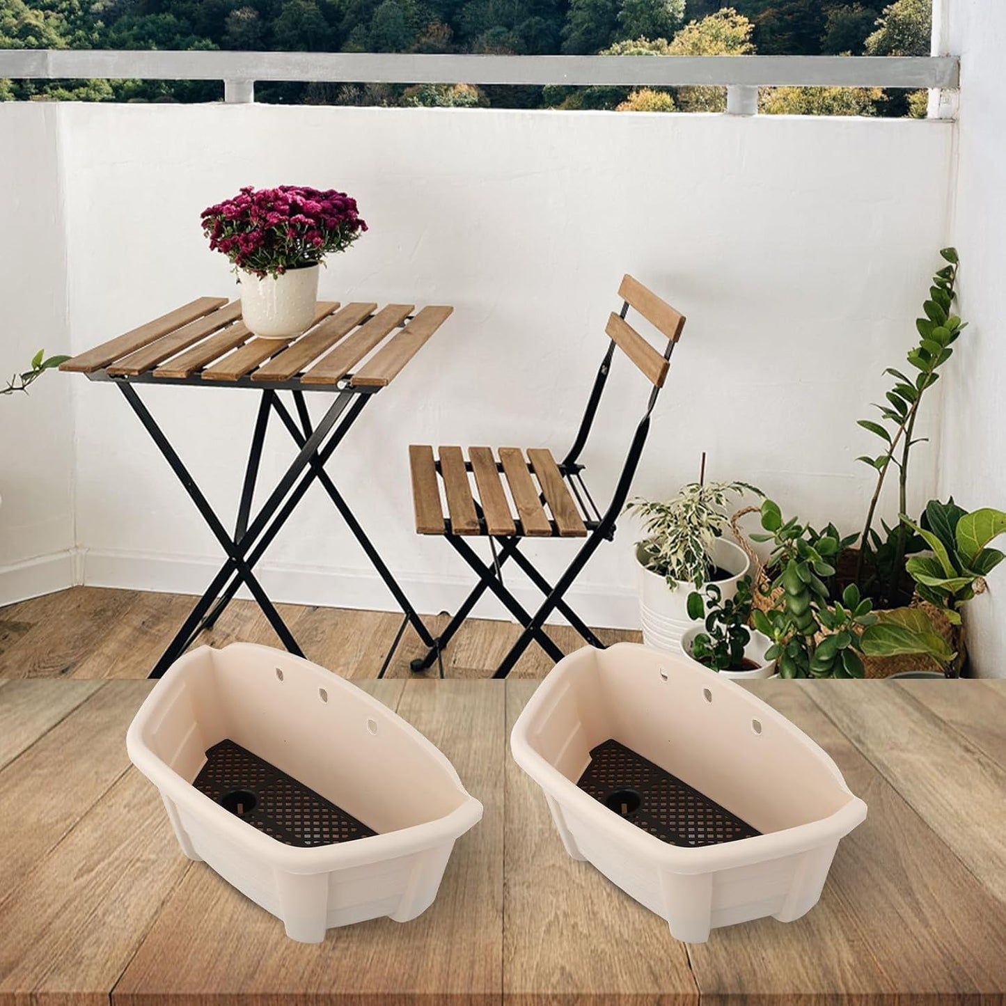 Wall Mounted Circular Flower Pots Hanging Planters with Removable Drainage for Indoor and Outdoor Use (Meters white)