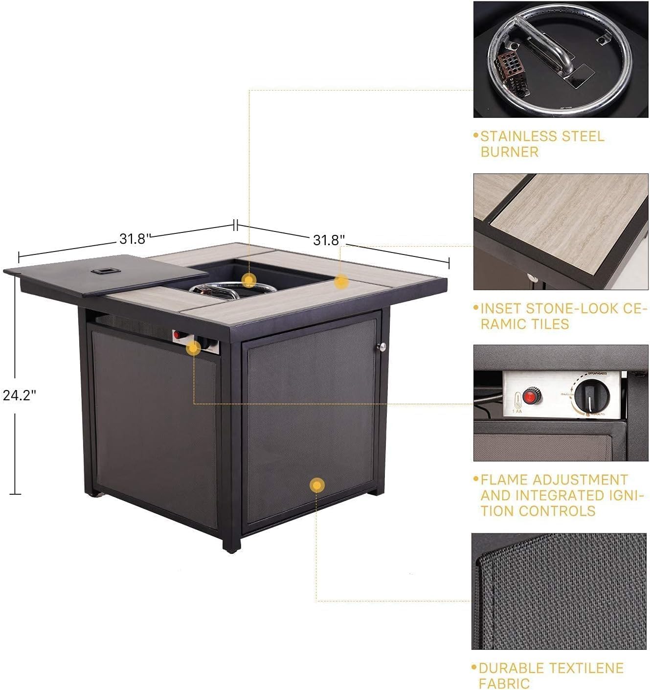 Grand Patio 5-Piece Outdoor Furniture Conversation Set with 32" CSA Approved 40,000 BTU Propane Gas Fire Pit Table
