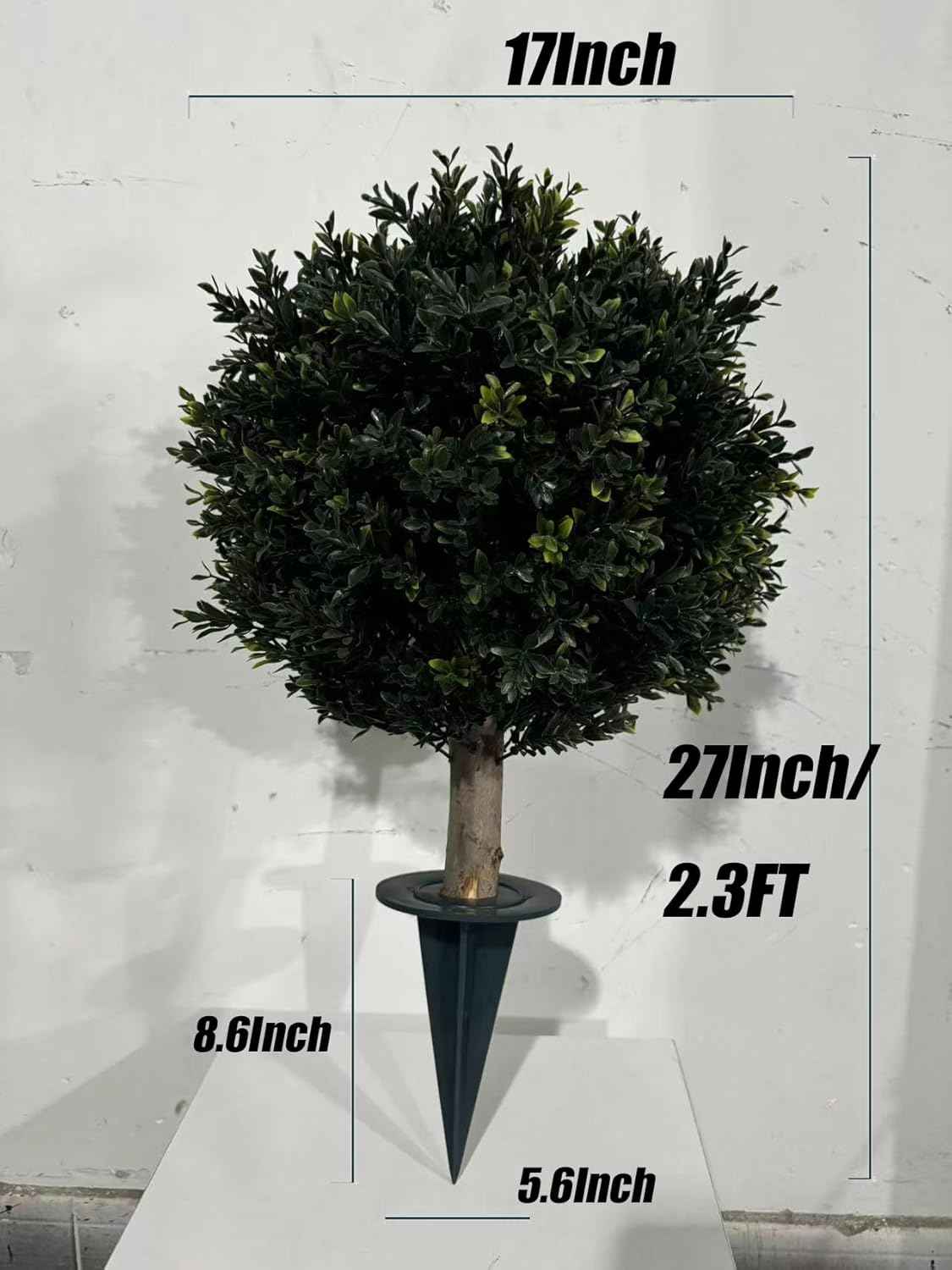 Artificial Boxwood Ball Bush 27" Tree UV Resistance Rated with Spike. Easy to Push in The Ground.Plant Looks Great in a Planter Anywhere. Indoor/Outdoor Decor 2 Pack